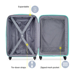Delsey Paris Christine Hardside Expandable Luggage with Spinner Wheels ( White with Teal Trim , Checked-Medium 24 Inch ) White with Teal Trim Checked Medium 24 Inch U1