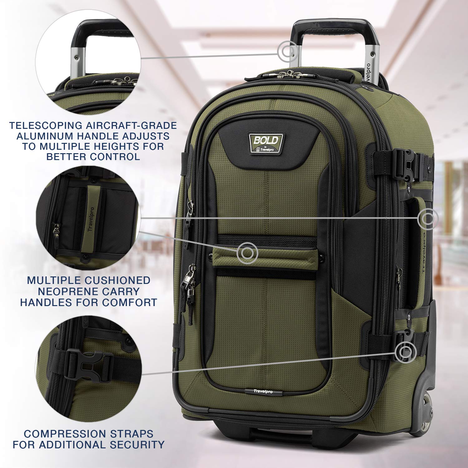 Travelpro Unisex-Adult Bold Softside Expandable Rollaboard Upright Luggage ( Olive/Black , Carry-On 22-Inch ) Olive/Black Carry On 22 Inch U5