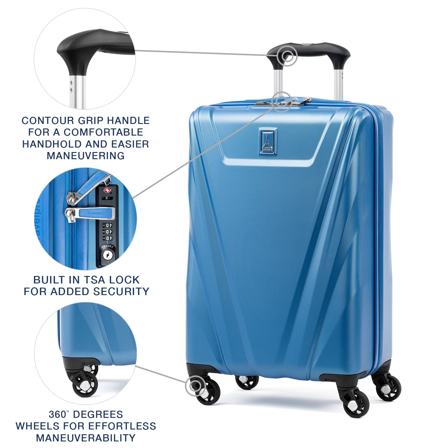 Travelpro Maxlite 5 Hardside Spinner Wheel Luggage Azure Blue Non Expandable Carry On 21 Inch U1