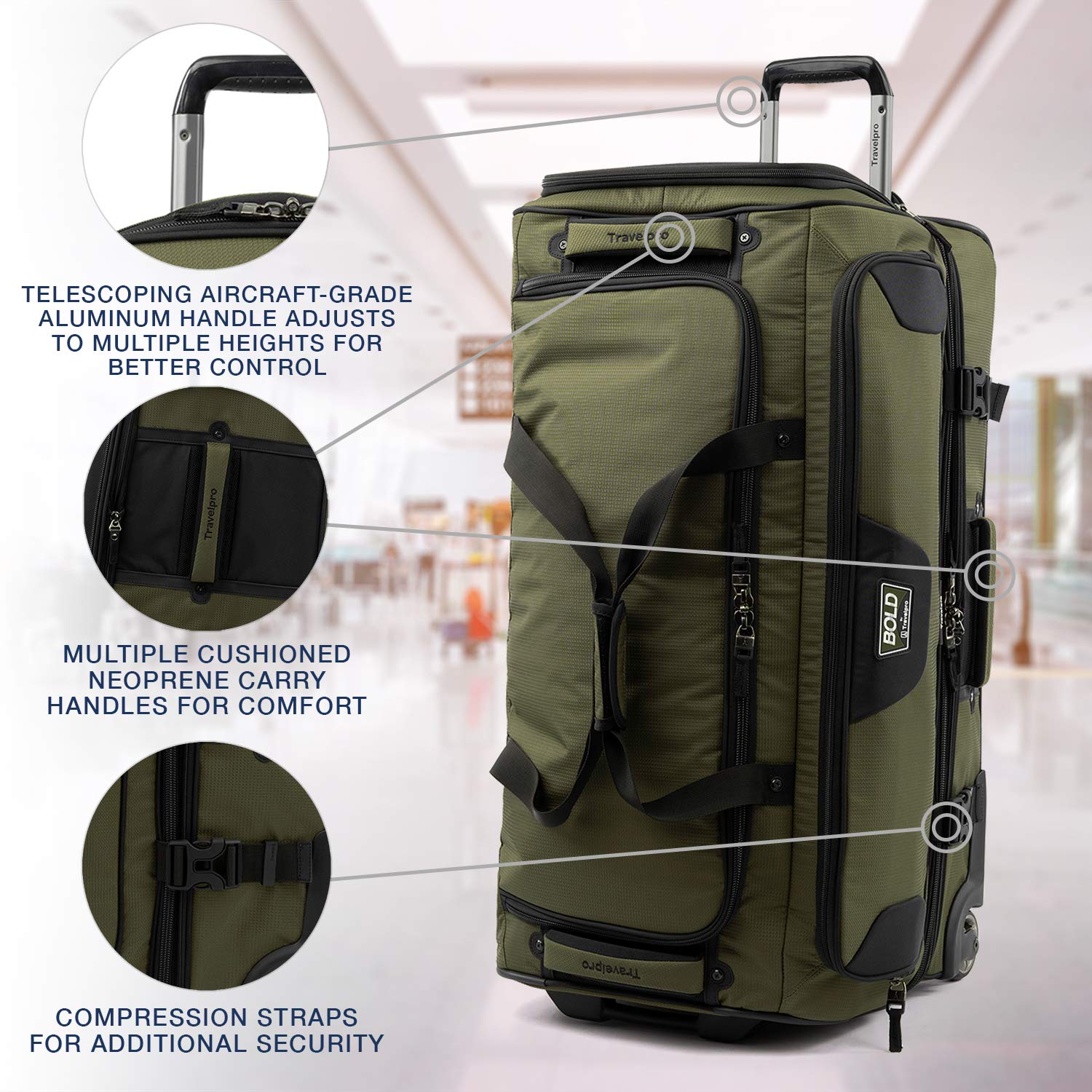 Travelpro Bold Drop Bottom Wheeled Rolling Duffel Bag ( Olive/Black , 30-Inch ) Olive/Black 30 Inch U5