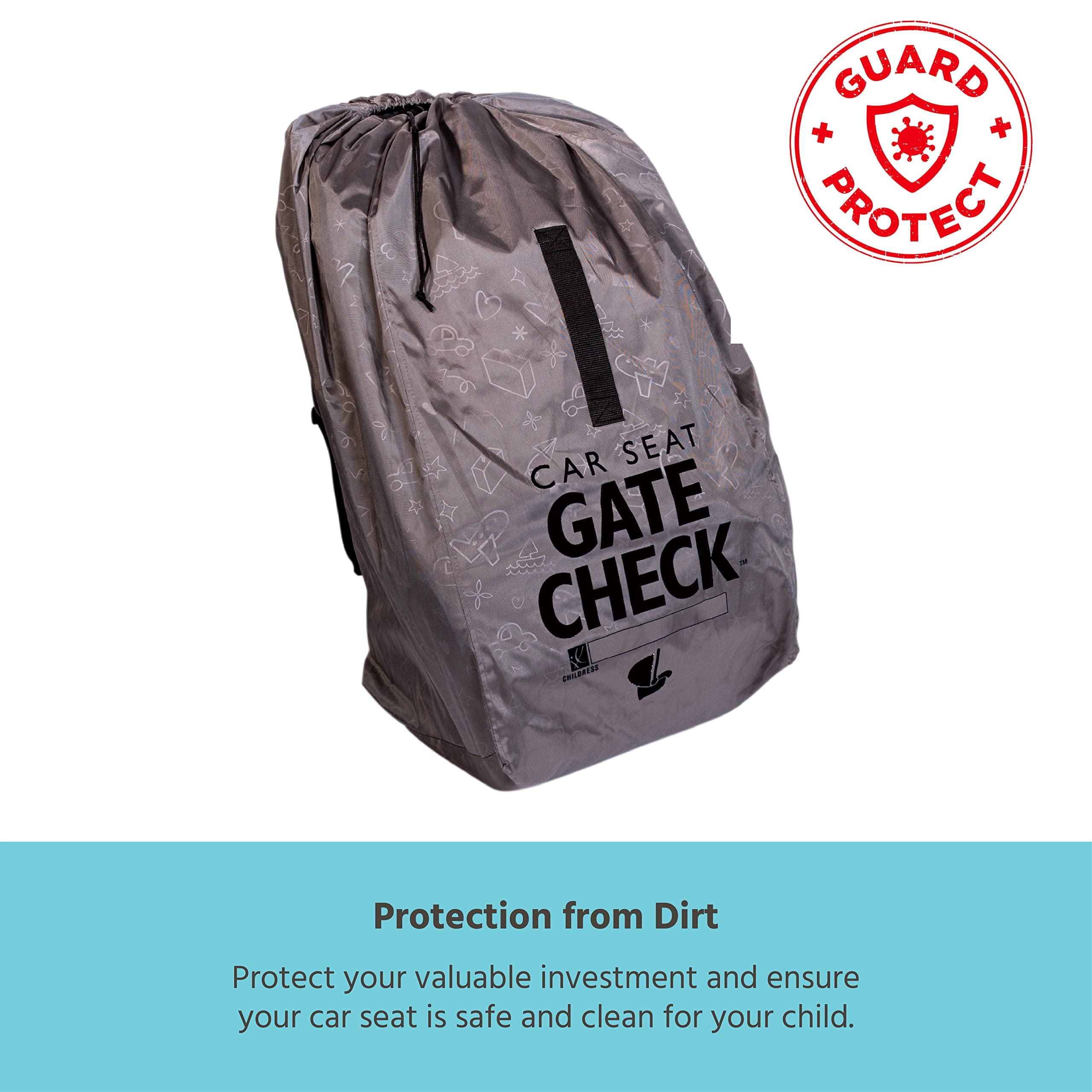 J.L. Childress DELUXE Gate Check Bag for Car Seats - Premium Heavy-Duty Durable Air Travel Bag, Backpack Straps - Fits Convertible Car Seats, Infant carriers & Booster Seats ( Grey , 1 Count (Pack of 1) ) Grey 1 Count Pack Of 1 U1