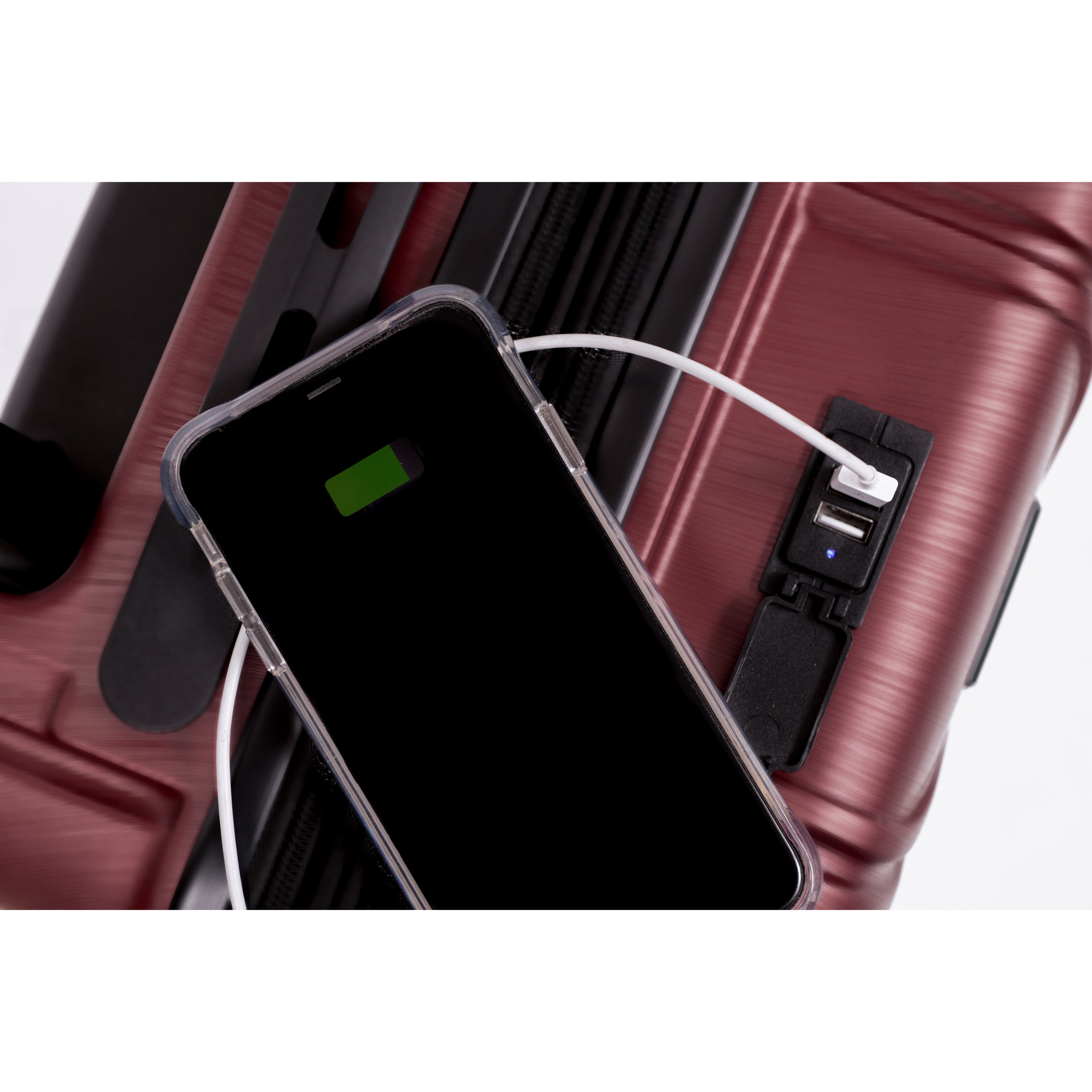 NONSTOP NEW YORK Luggage Expandable Spinner Wheels hard side shell Travel Suitcase Lightweight, TSA Lock, Double USB Port  ( Burgundy , 3-Piece Set (20/24/28) ) Burgundy 3 Piece Set 20 24 28 U6