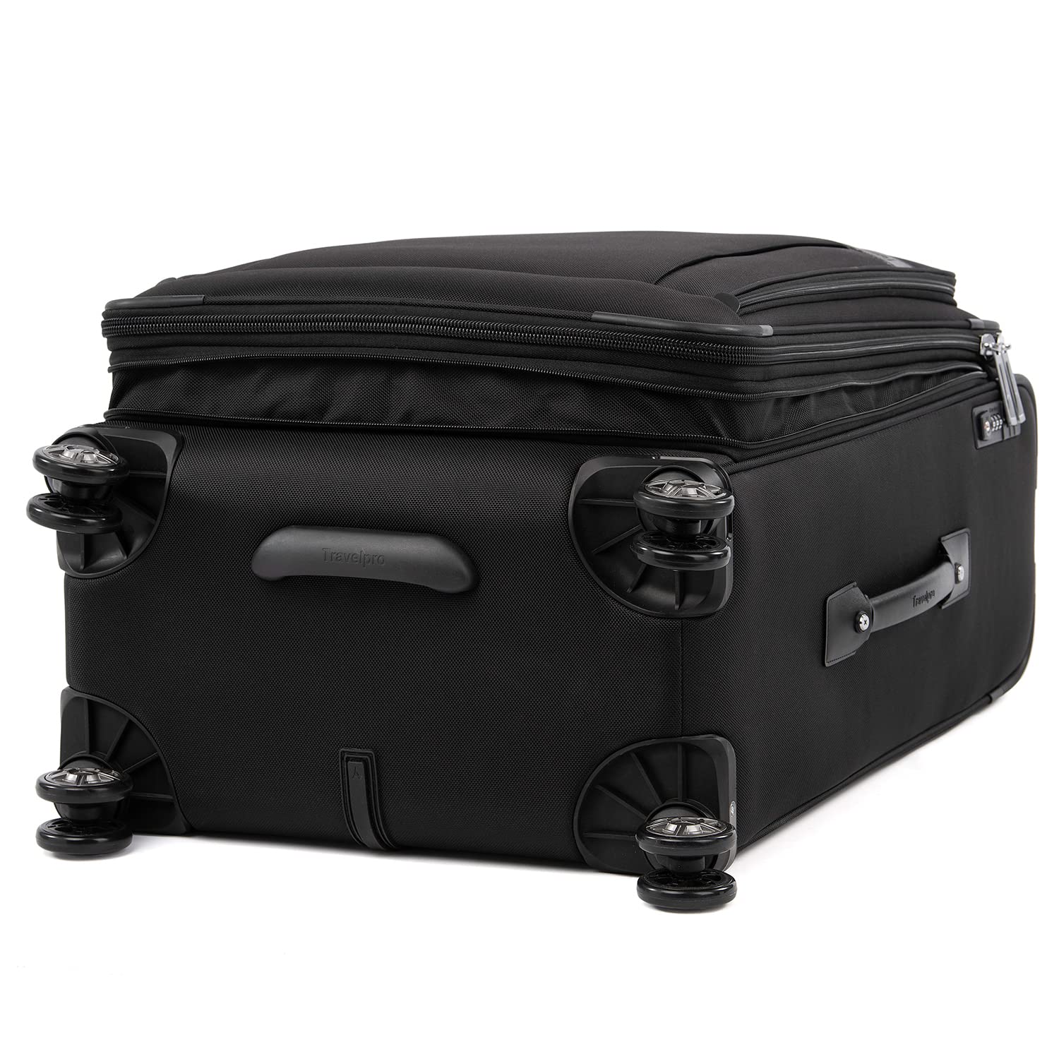 Travelpro Platinum Elite Softside Expandable Checked Luggage, 8 Wheel Spinner Large Suitcase, TSA Lock, Men and Women ( Shadow Black , Checked-Medium 25-Inch ) Shadow Black Checked Medium 25 Inch U16