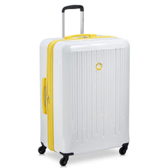 Delsey Paris Christine Hardside Expandable Luggage with Spinner Wheels ( White with Yellow Trim , Checked-Large 28 Inch ) White with Yellow Trim Checked Large 28 Inch U3