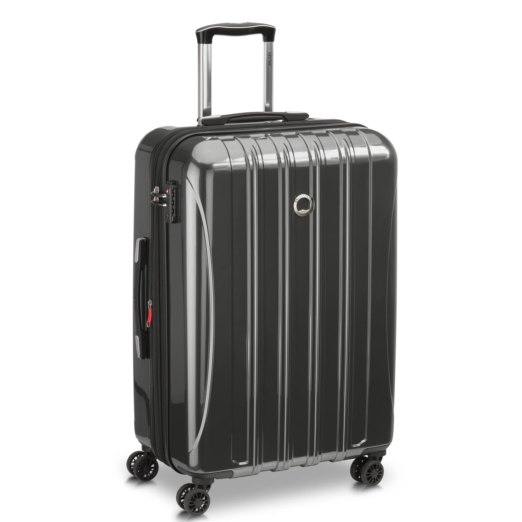 DELSEY PARIS Helium Aero Hardside Expandable Luggage with Spinner Wheels ( Brushed Charcoal , Checked-Medium 24 Inch ) Brushed Charcoal Checked Medium 24 Inch U4