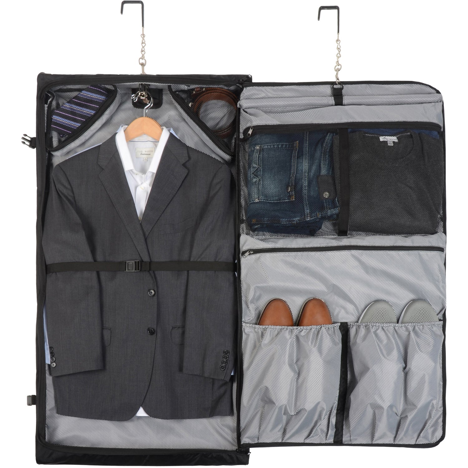 WallyBags Solutions Premium Garment Bag with shoulder strap and multiple pockets ( Black , 45-Inch ) Black 45 Inch U3