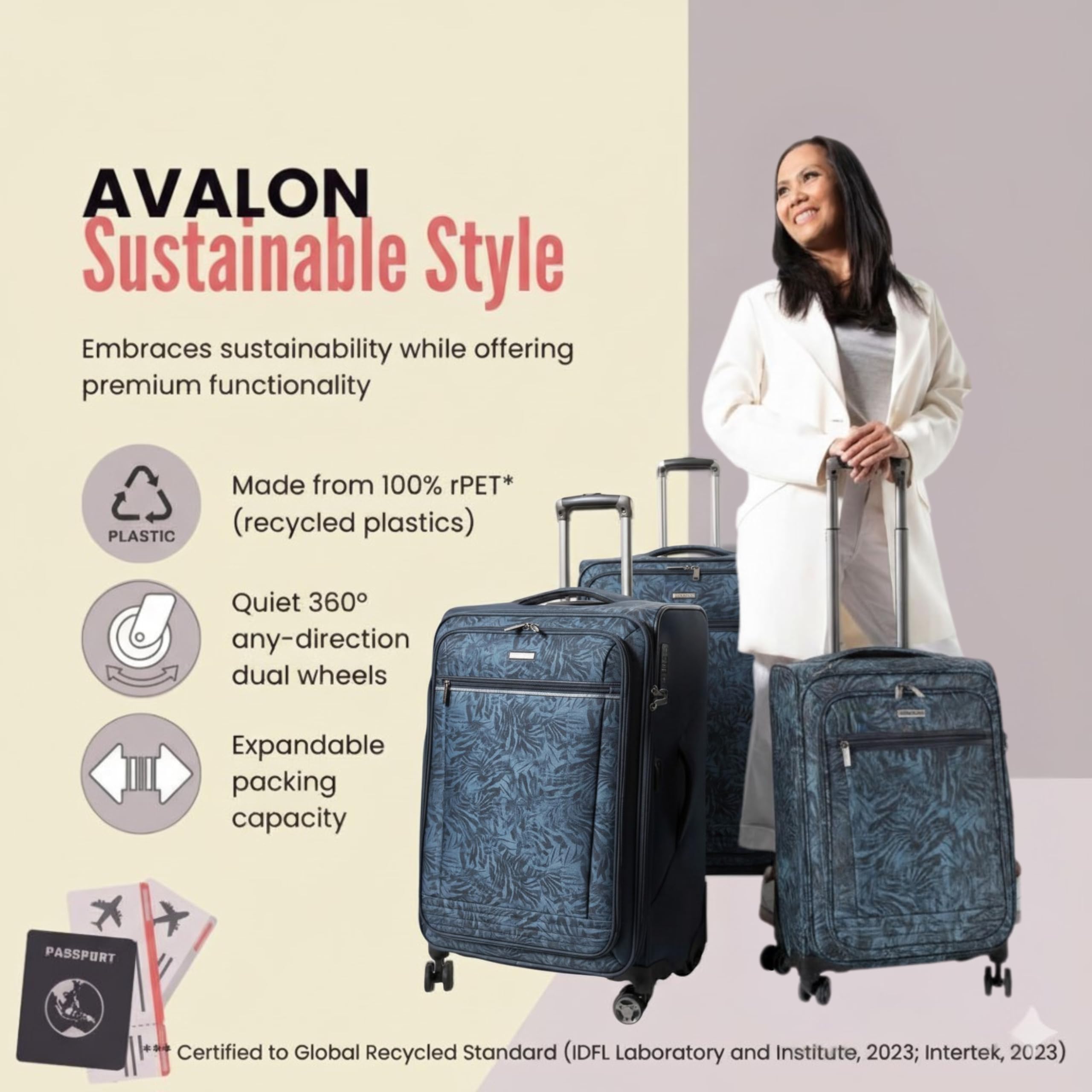 Ricardo Beverly Hills Avalon Softside Luggage Made with Sustainable 100% Recycled PET (rPET), Lightweight, Eco-Friendly Travel, Expandable, Dual Spinner Wheels ( Serengeti Night , 24-inch ) Serengeti Night 24 Inch U1
