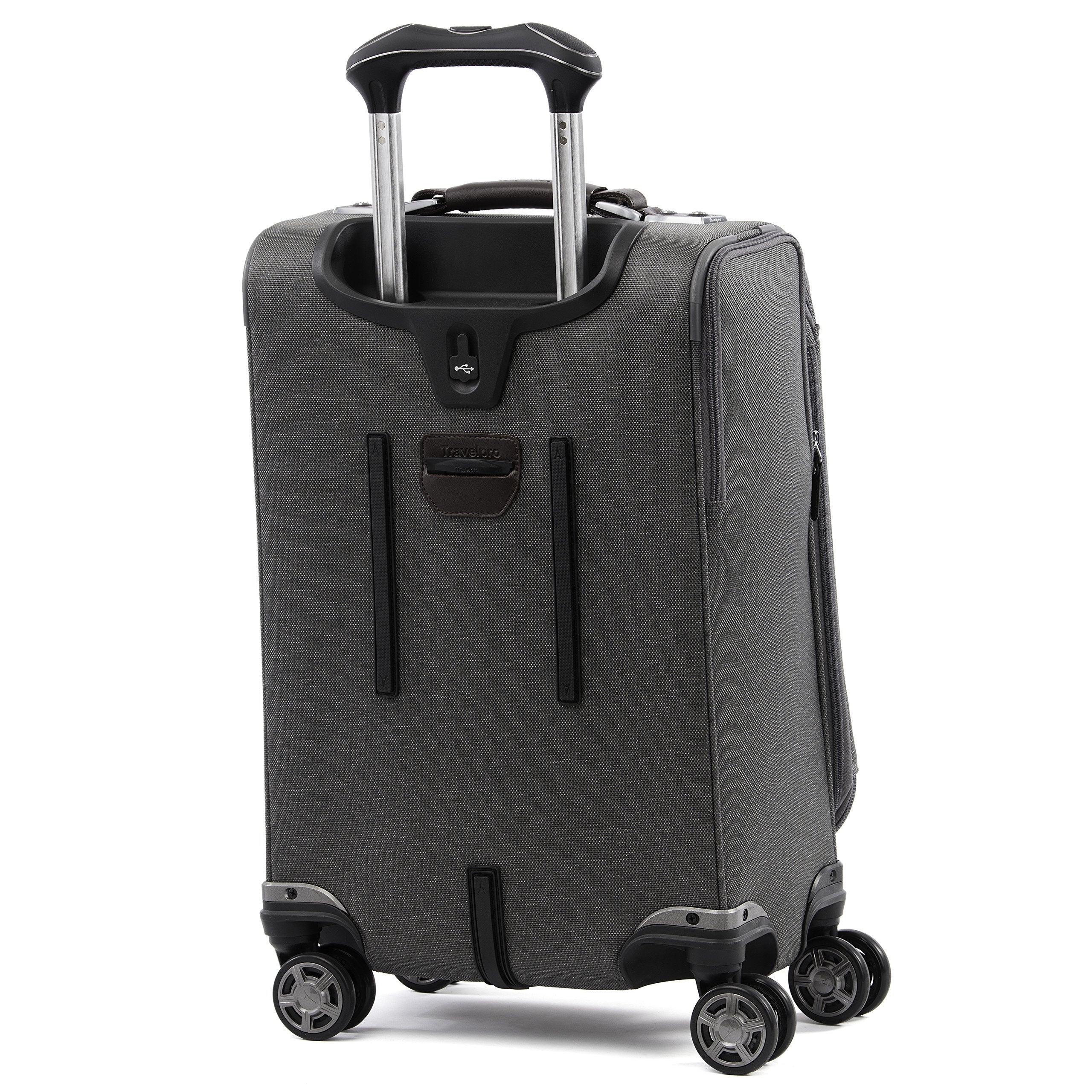 Travelpro Platinum Elite Softside Expandable Luggage, 8 Wheel Spinner Suitcase, USB Port, Fits up to 15" Laptop, Men and Women, Business Plus ( Vintage Grey , Carry-On 20-Inch ) Vintage Grey Carry On 20 Inch U1