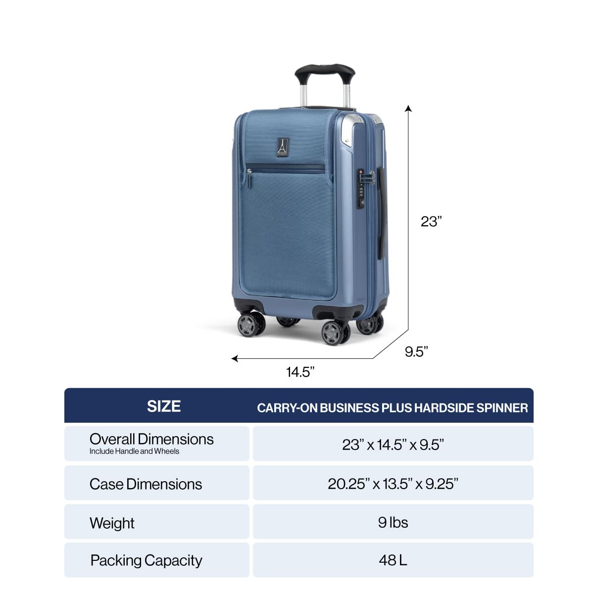 Travelpro Platinum Elite Hardside Expandable Spinner Wheel Luggage TSA Lock Hard Shell Polycarbonate Suitcase ( Dark Sky Blue , Carry-on with Laptop Pocket 21-Inch ) Dark Sky Blue Carry On With Laptop Pocket 21 Inch U2