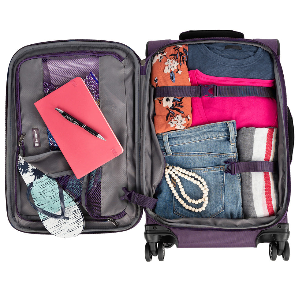 Travelpro Tourlite Softside Expandable Luggage with 4 Spinner Wheels, Lightweight Suitcase, Men and Women ( Deep Purple , Carry-On 21-Inch ) Deep Purple Carry On 21 Inch U4