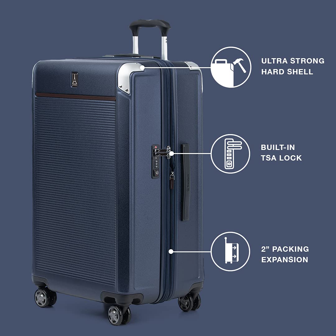 Travelpro Platinum Elite Hardside Expandable Spinner Wheel Luggage TSA Lock Hard Shell Polycarbonate Suitcase Metallic Sand Checked Large 28 Inch U1
