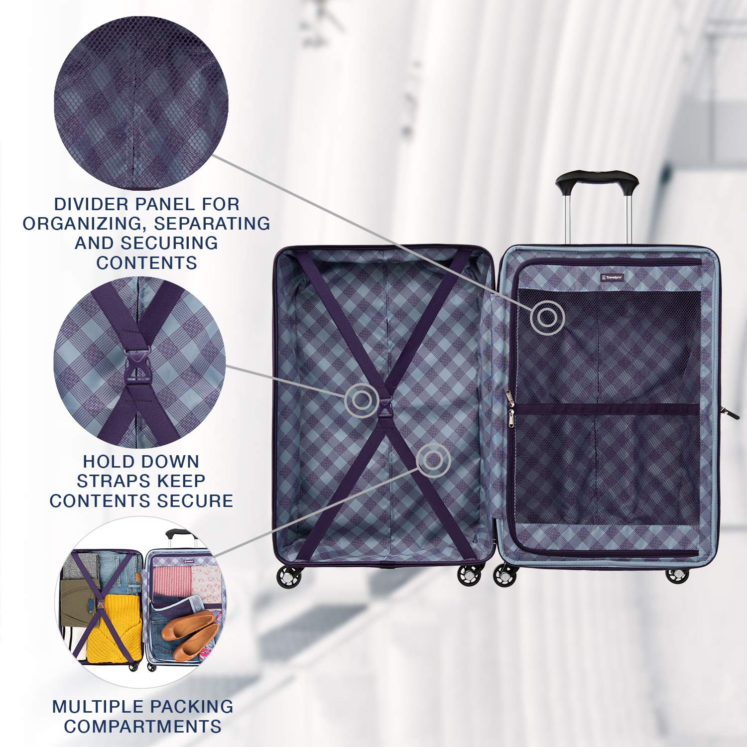 Travelpro Maxlite 5 Hardside Spinner Wheel Luggage ( Imperial Purple , Checked-Medium 25-Inch ) Imperial Purple Checked Medium 25 Inch U3