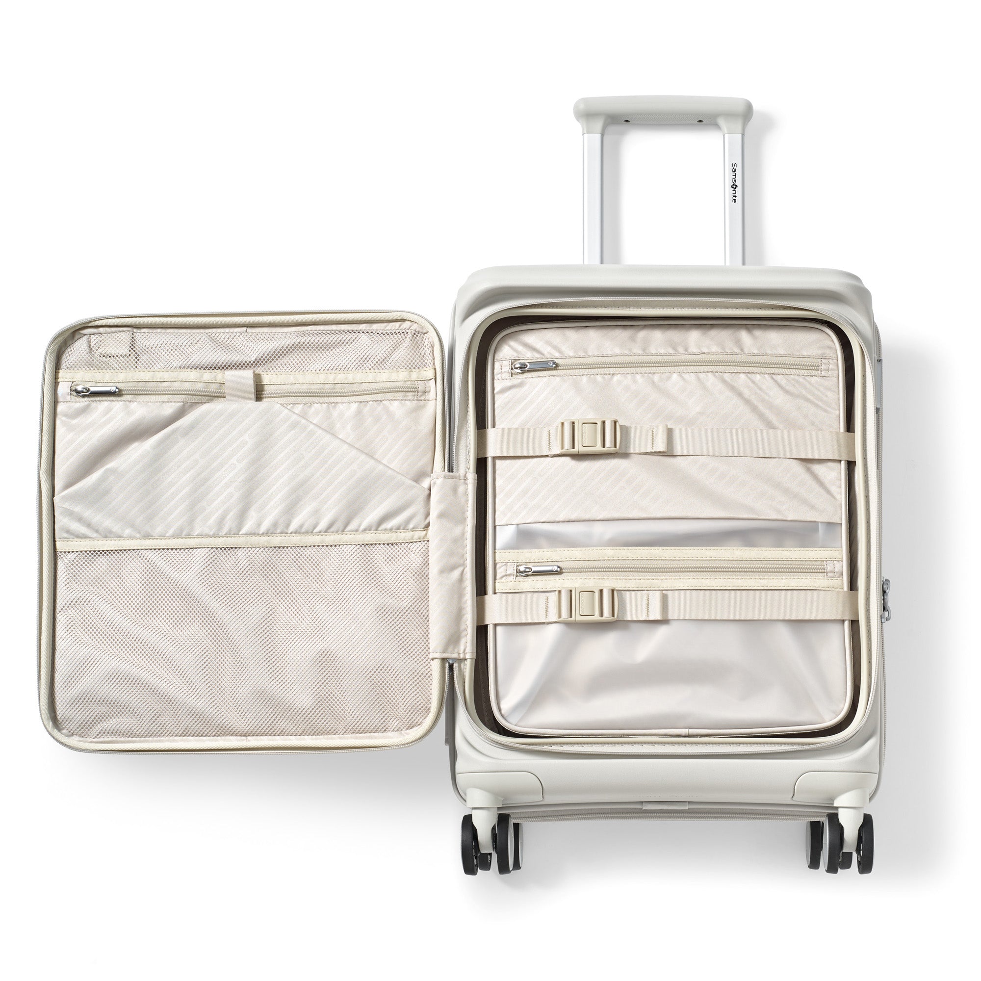 Samsonite Paralux Carry-On Luggage - Innovative Design - Quick Access Front Pocket - Dual Suspension Wheel Technology - TSA Lock - Expandable - Includes Removable Packing Cubes ( Stone Grey , Carry-On Spinner ) Stone Grey Carry On Spinner U3