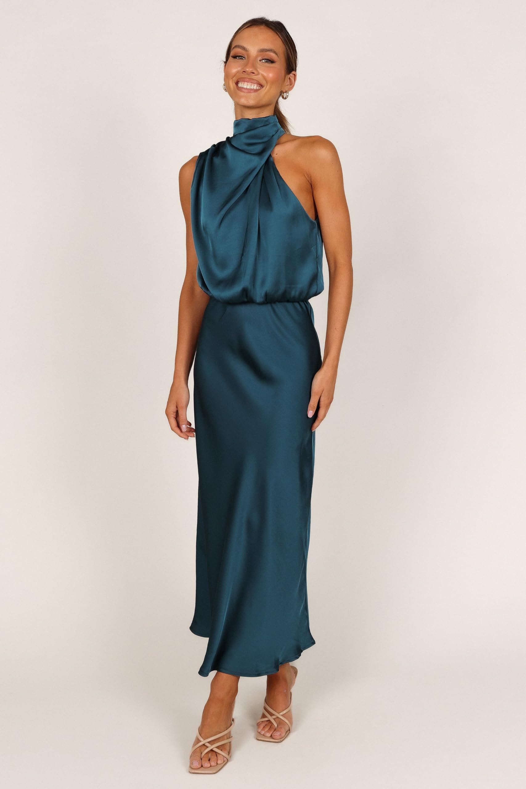 Petal & Pup Anabelle Halter Neck Midi Dress - Teal M Teal  U1