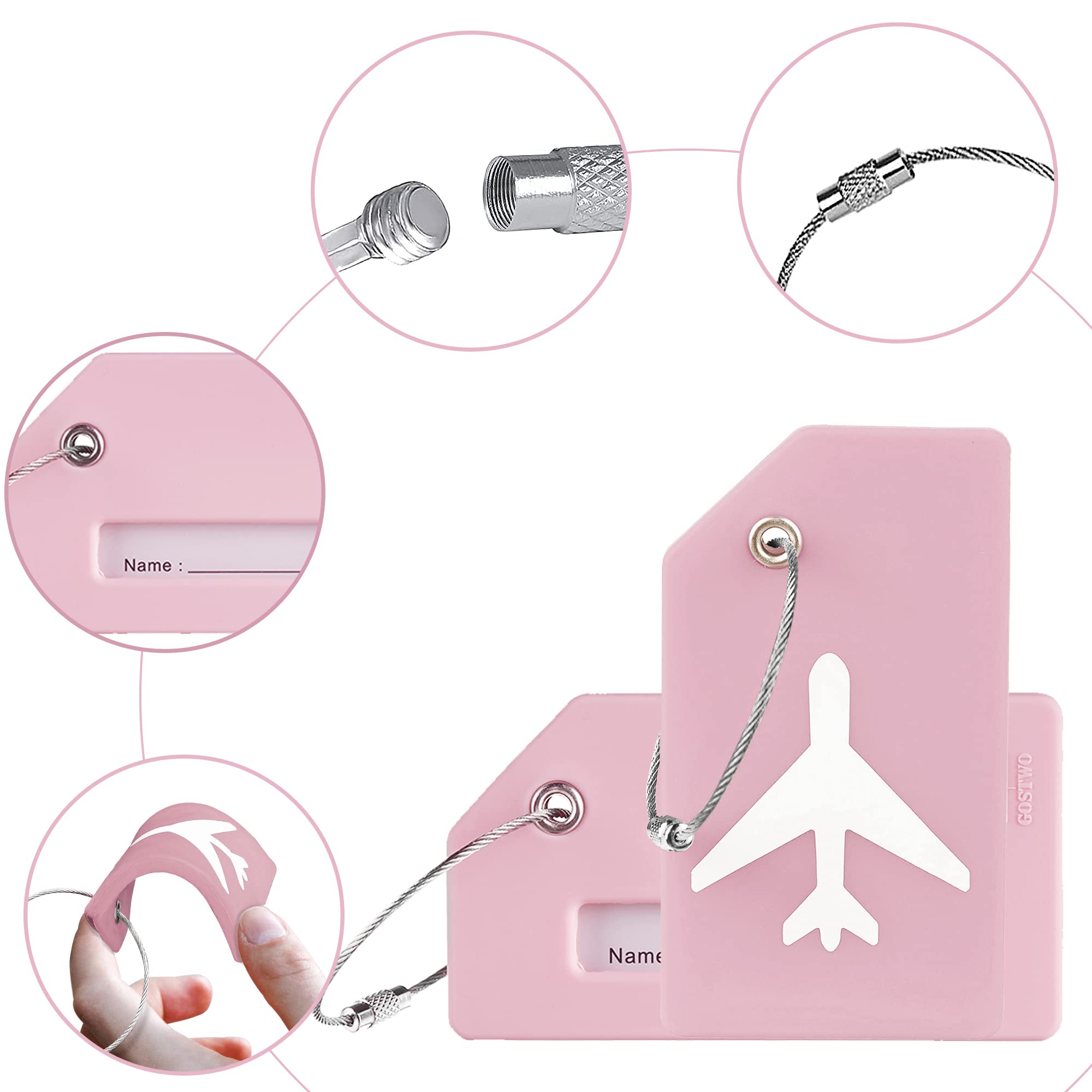 Gostwo 1Pc Silicone Luggage Tag for Suitcases, 26 Initial Letter Baggage Labels Handbag School Bag Suitcase Instrument Tag with Stainless Steel Loop(Pink)(Airplane) Pink01 Airplane U1
