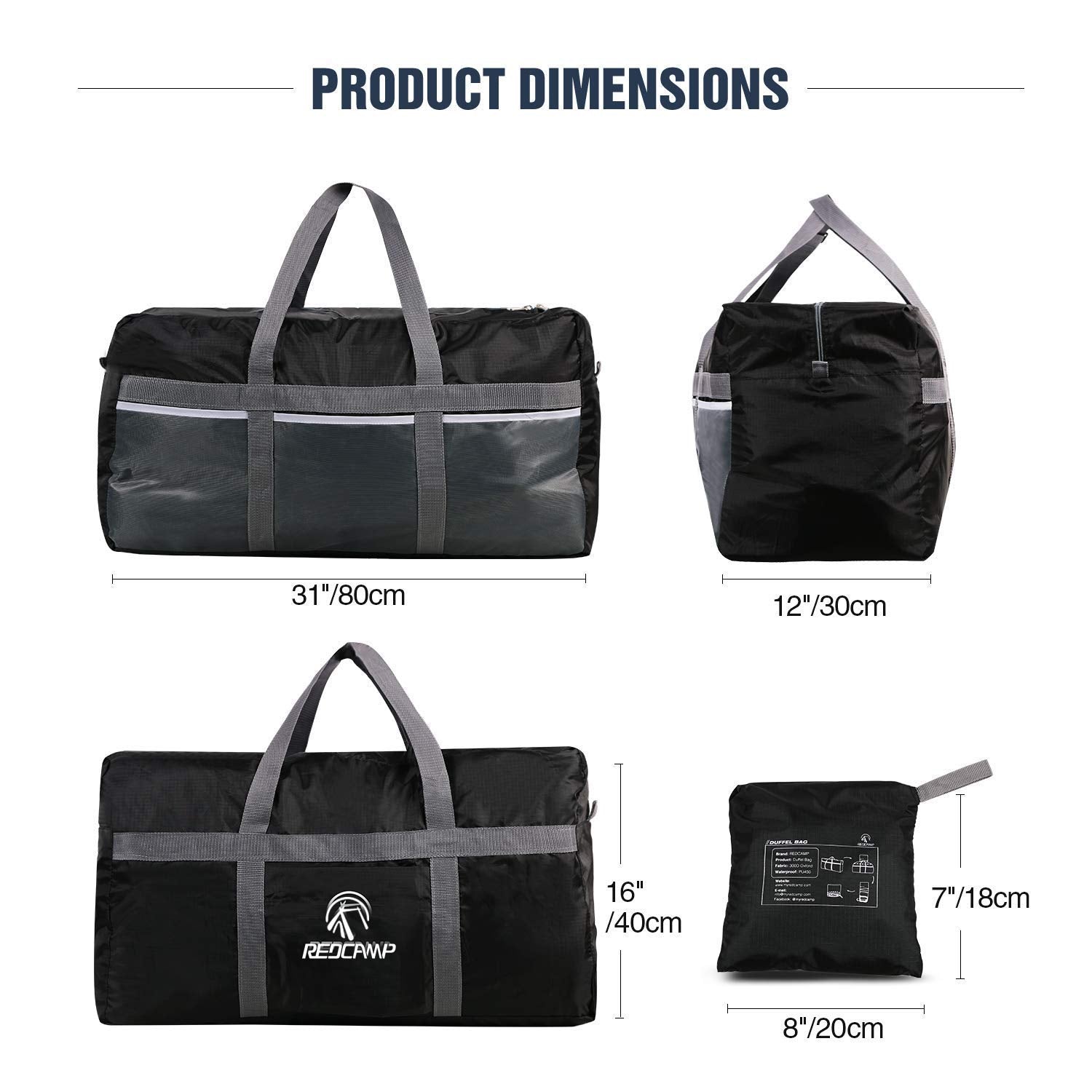 REDCAMP Extra Large Duffle Bag Lightweight, 96L Water Resistant Travel Duffle Bag Foldable for Men Women, Black U1