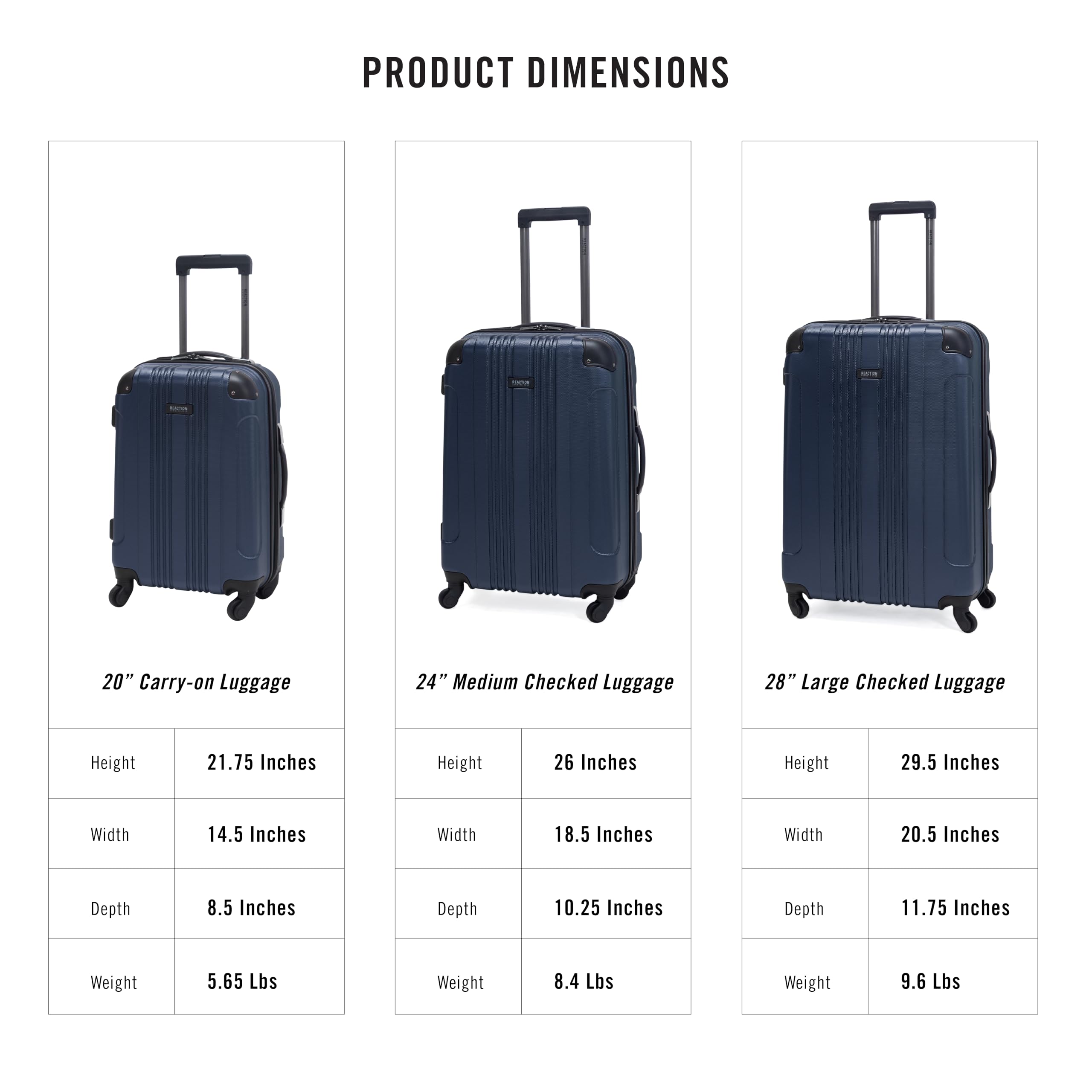 Kenneth Cole REACTION Out of Bounds Lightweight Hardshell 4-Wheel Spinner Luggage, Naval, 28-Inch Checked Naval 28-Inch Checked U1