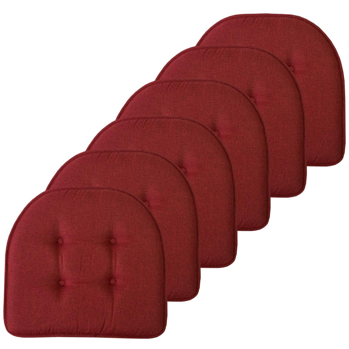 Sweet Home Collection Chair Cushion Memory Foam Pads Tufted Slip Non Skid Rubber Back U-Shaped 17" x 16" Seat Cover, 6 Pack, Wine Burgundy Wine Burgundy 6 Pack U1