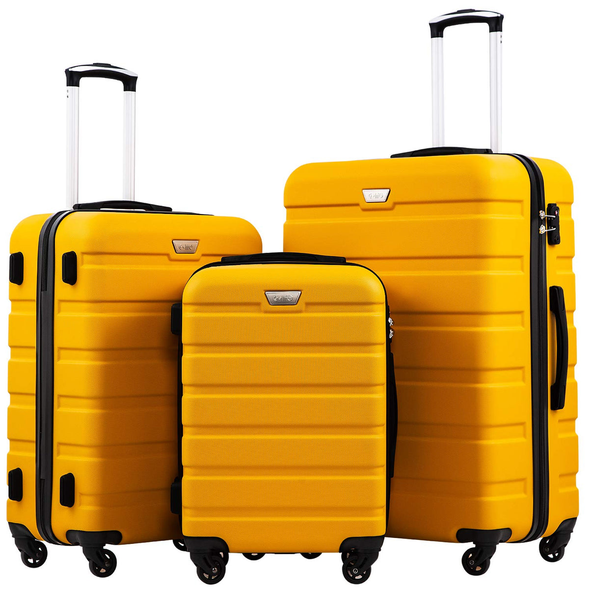 Coolife Luggage 3 Piece Set Suitcase Spinner Hardshell Lightweight TSA Lock (yellow, 3 piece set(20in24in28in)) yellow 20in24in28in U1
