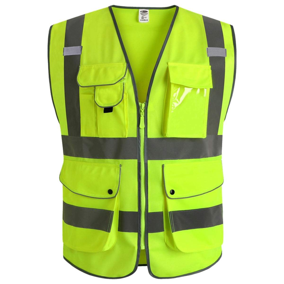 JKSafety 9 Pockets Class 2 High Visibility Zipper Front Safety Vest With Reflective Strips,Meets ANSI/ISEA Standard (Large, 150-Yellow) U1