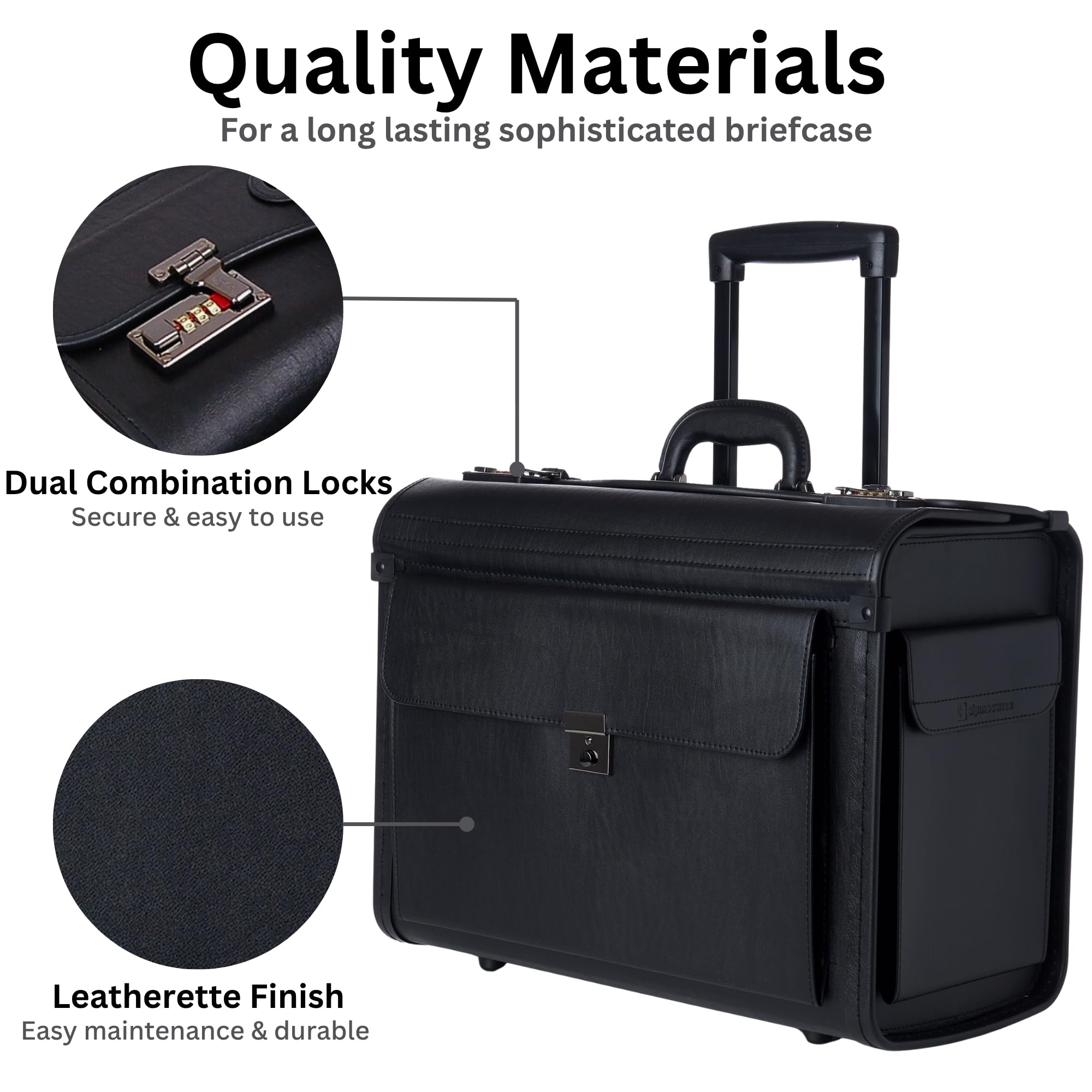 Alpine Swiss Rolling 17" Laptop Briefcase on Wheels Attache Lawyers Case Legal Size Black One Size U1