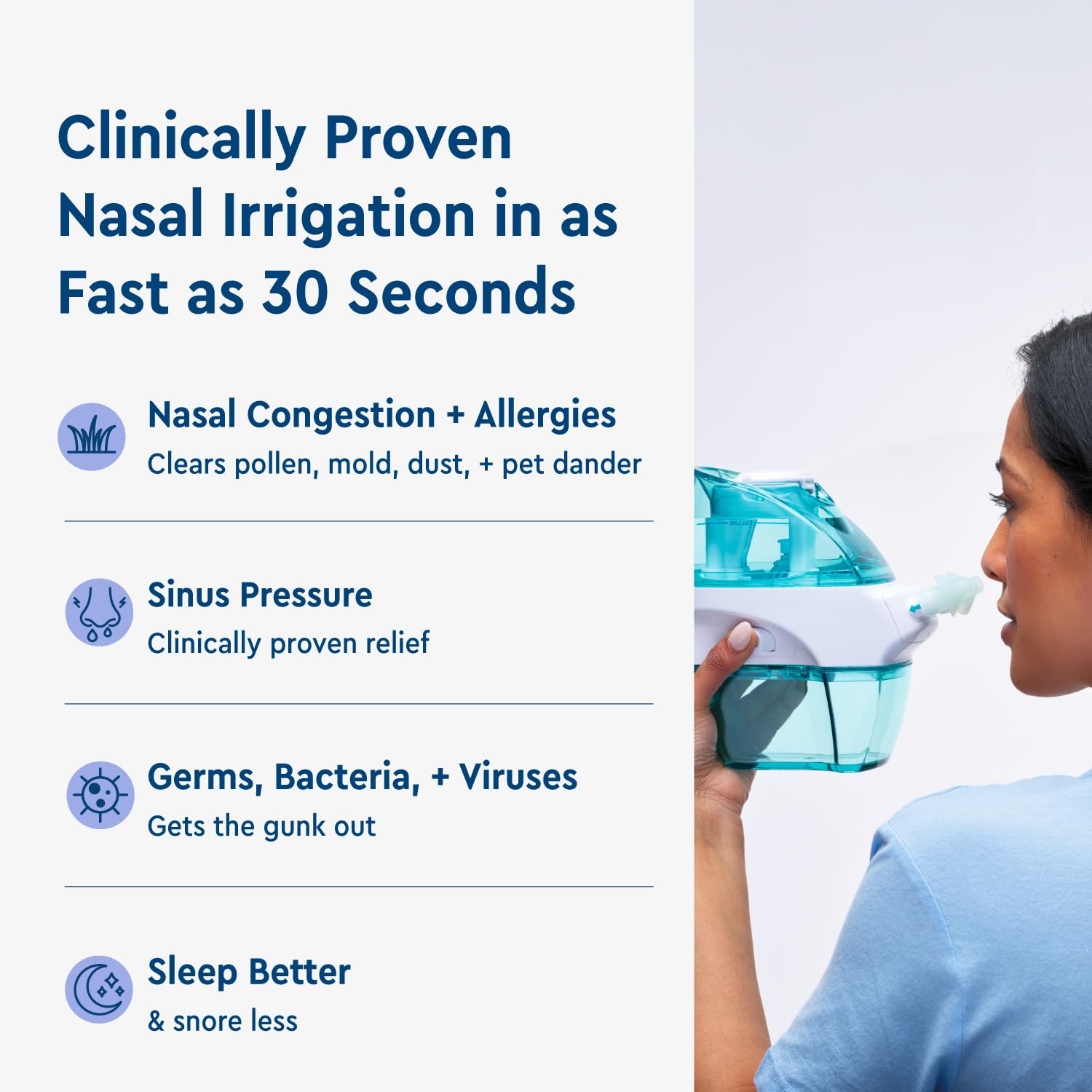 Navage® Starter Bundle – Nasal Irrigation System - Saline Nasal Rinse Kit with 1 Nose Cleaner and 20 SaltPods for Congestion Relief ($109 Value). Sinus Rinse for Clinically Proven Benefits Blue Starter U1
