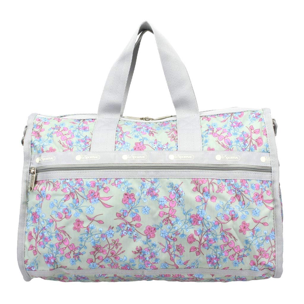 LeSportsac Laelia Mint Medium Weekender Crossbody Bag + Cosmetic Bag, Style 7184/Color F427, Celadon Mint Green Bag w Multi-color Laelia Orchids U1