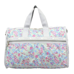 LeSportsac Laelia Mint Medium Weekender Crossbody Bag + Cosmetic Bag, Style 7184/Color F427, Celadon Mint Green Bag w Multi-color Laelia Orchids U1