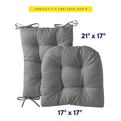 Sweet Home Collection Rocking Chair Cushion Premium Tufted Pads Non Skid Slip Backed Upper and Lower with Ties, 2 Piece Set, Gray Gray 2 Piece Set U2