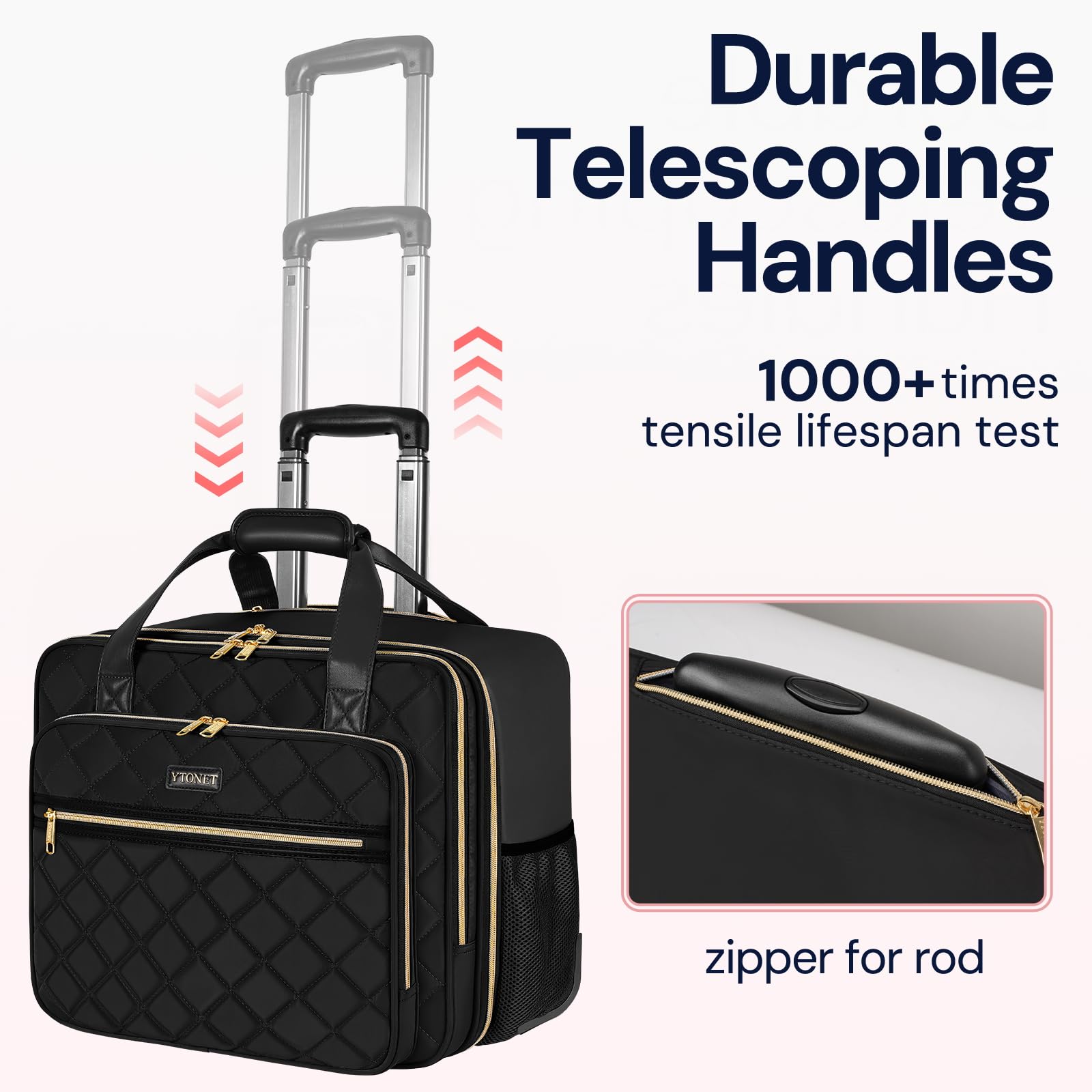 Ytonet Rolling Laptop Bag Women, Rolling Briefcase for Women, 17.3 Inch Laptop Bag with Wheels Rolling Computer Bag Laptop Case for Work Travel College Business Wife Mom Teacher, Black Black Large U1