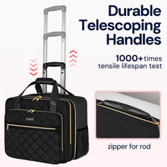 Ytonet Rolling Laptop Bag Women, Rolling Briefcase for Women, 17.3 Inch Laptop Bag with Wheels Rolling Computer Bag Laptop Case for Work Travel College Business Wife Mom Teacher, Black Black Large U1