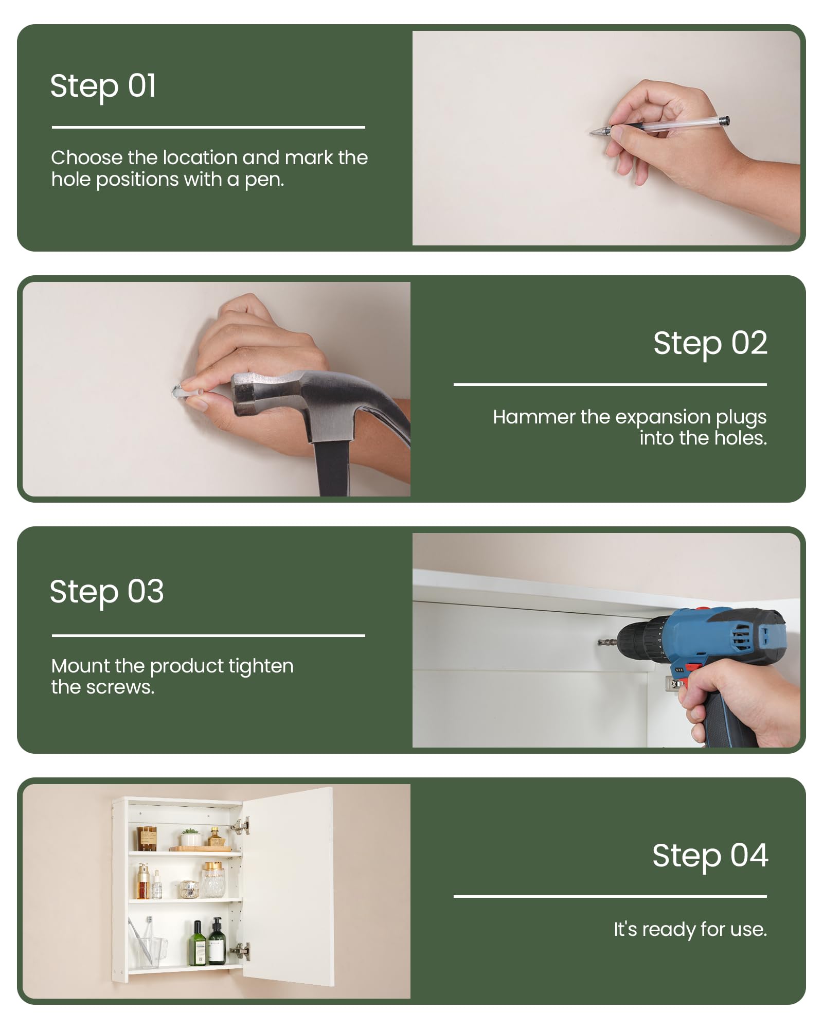 FOMAYKO Wall-Mounted Bathroom Vanity with Mirror, Medicine Cabinet with Storage Function, Hanging Storage Cabinet, Adjustable Shelves, White White 17.7''L x 5.5''W x 23.6''H U2