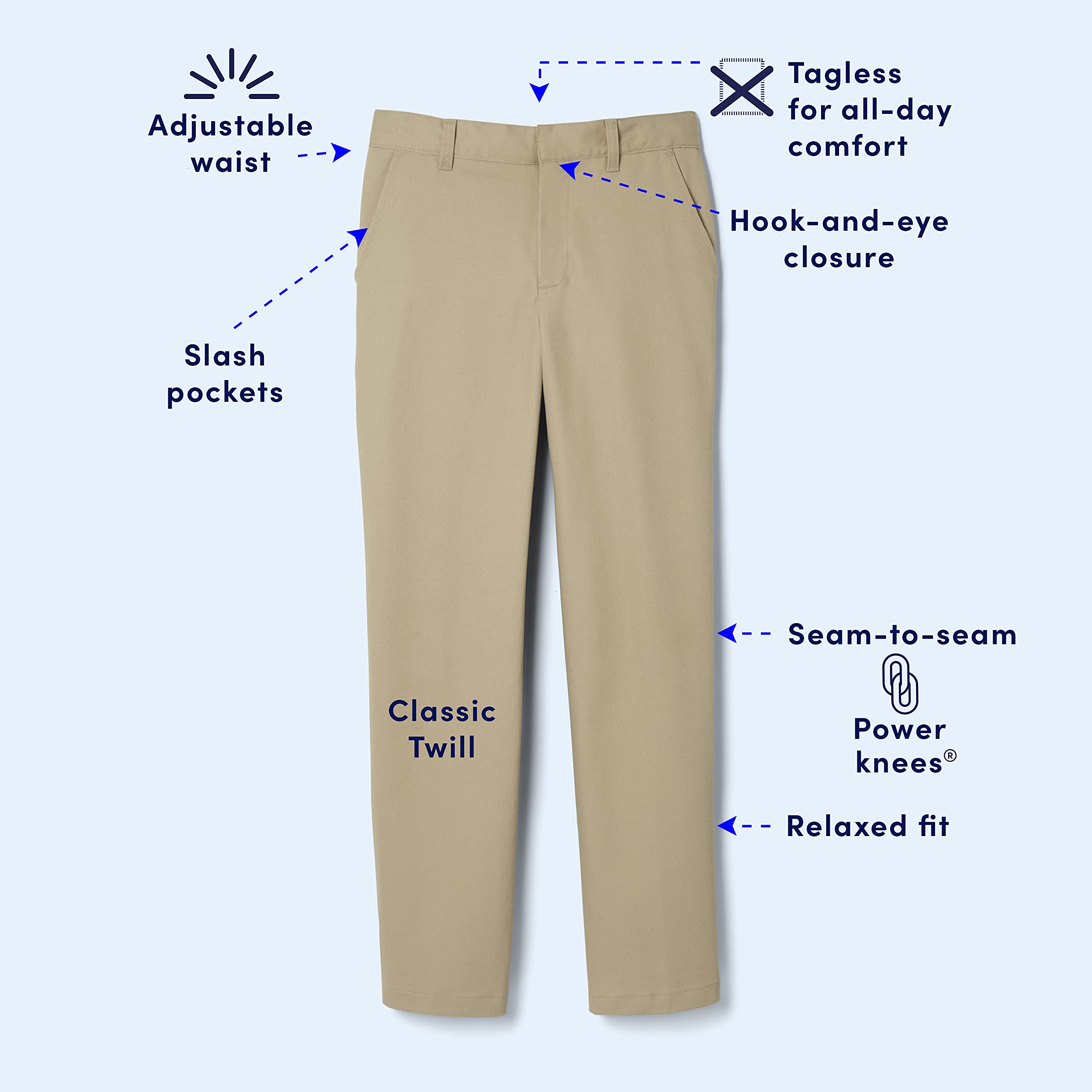 French Toast Boys' Adjustable Waist Relaxed Fit Pant (Standard & Husky), Khaki Beige, 12 U1