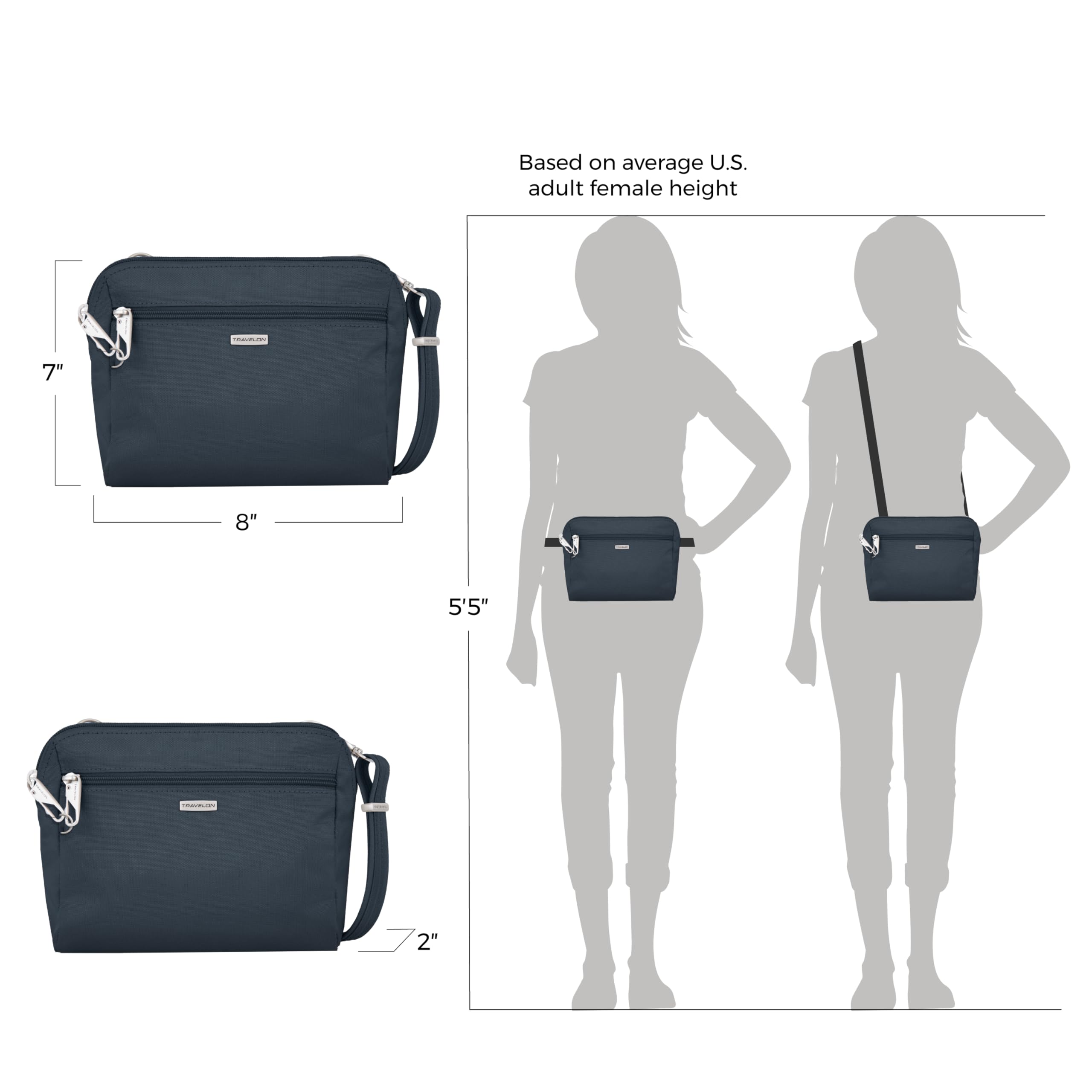 Travelon Anti-Theft Classic Convertible Crossbody & Waist Pack Midnight One Size U1