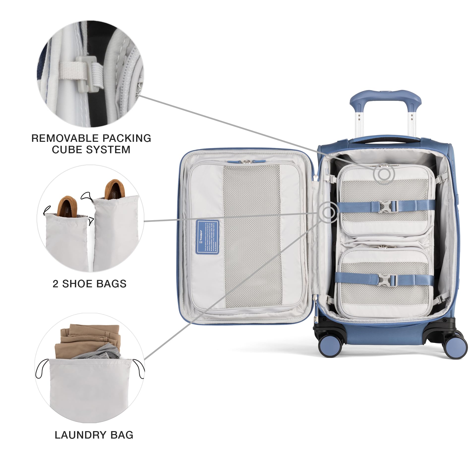 Travelpro VersaPack+ Lightweight Softside Expandable Carry on Luggage, 8 Spinner Suitcase, TSA Lock, Men and Women, Carry On 21-Inch, Elemental Blue Elemental Blue Carry On U1