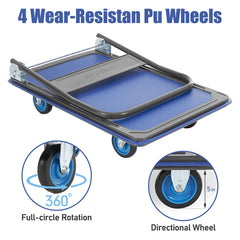 Olympia Tools Foldable Push Cart Dolly - 600 Lb. Capacity Heavy Duty Platform Truck with 360° Swivel Wheels - Blue Olive Green/Blue 600LB Capacity U1