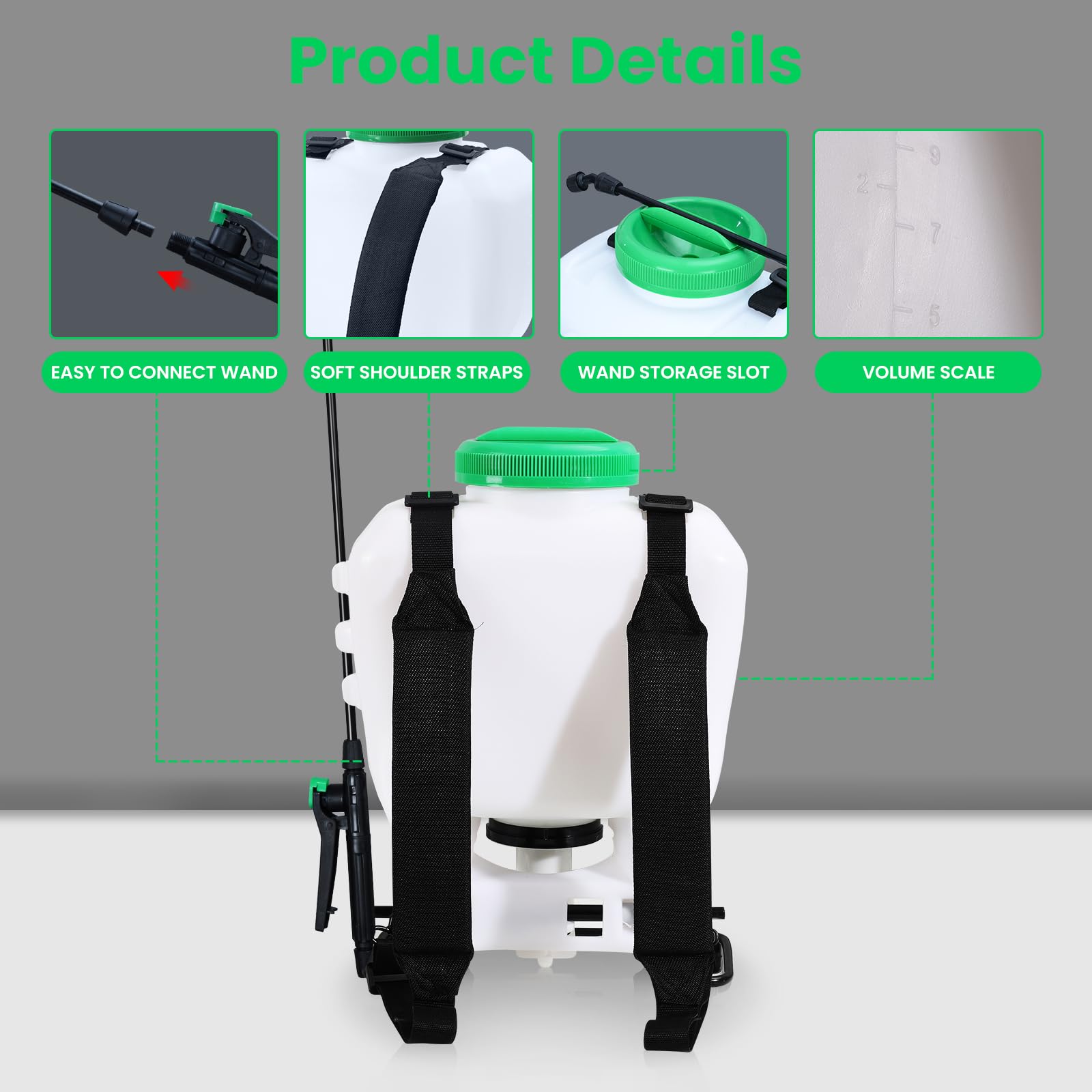 4-Gallon Backpack Sprayer with Padded Shoulder Strap for Pests & Weeds, Watering Garden, and Spraying Plants, in Translucent White by RealWork U1