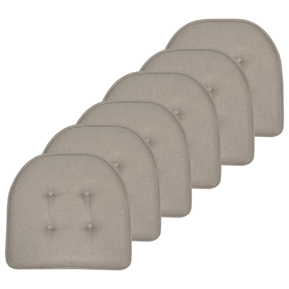 Sweet Home Collection Chair Cushion Memory Foam Pads Tufted Slip Non Skid Rubber Back U-Shaped 17" x 16" Seat Cover, 6 Count (Pack of 1), Khaki Gray Khaki Gray 6 Pack U1