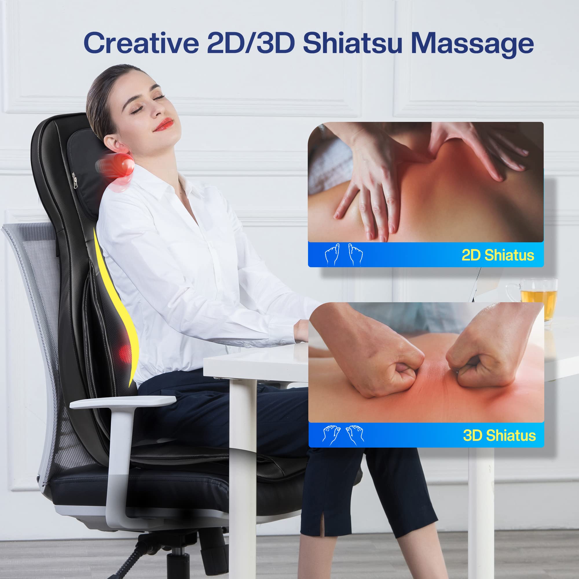 COMFIER Shiatsu Neck Back Massager with Heat,2D/3D Massage Chair Pad with App Control,Deep Tissue Kneading Massage Chair Pad with Compression,Chair Massager for Full Body,Gifts for Mom,Dad, Black Jet Black-app  U1