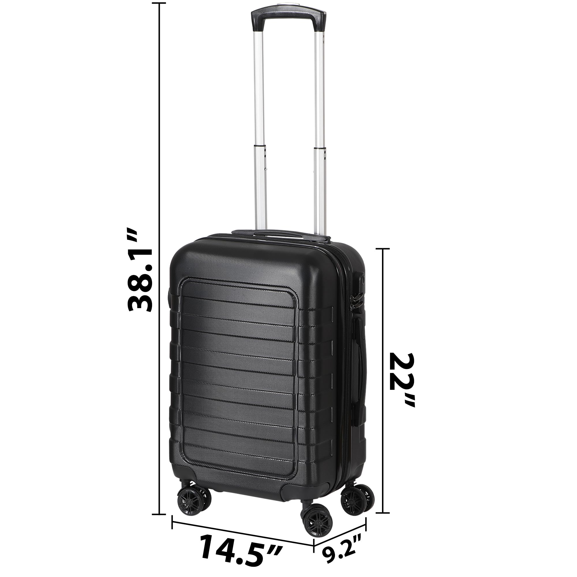 ZENY Hardside Expandable Spinner Luggage Suitcase Lightweight Travel Luggage with Double Spinner Wheels, Carry-On 21 Inch (Black) U1