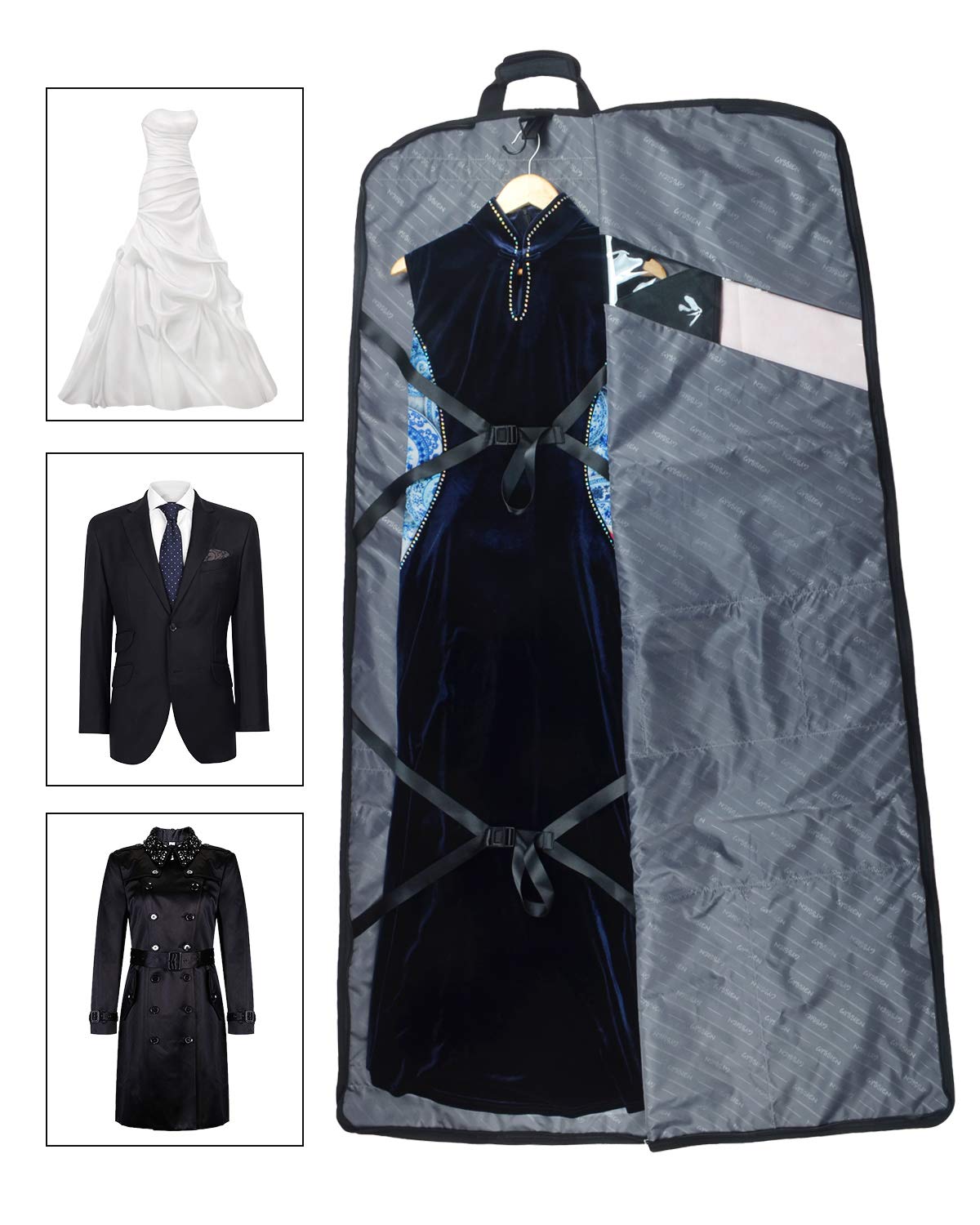 66'' Tri-fold Extra Long Dress Garment Bag, Premium & Breathable Tear-resistant Hanging Suit Cover for Travel and Storage Black 66 inches U1