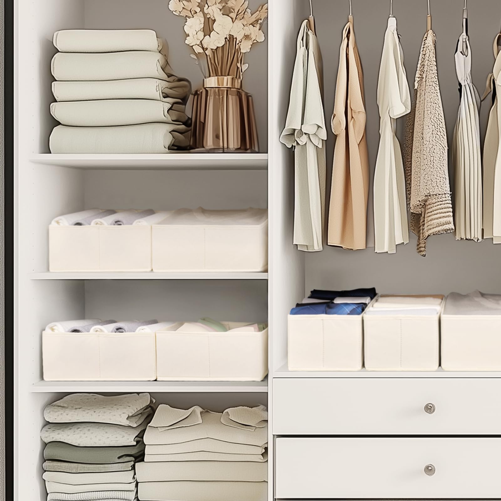 Criusia Drawer Organizer Clothes, 21 Pack Dresser Organizer for Baby Clothes, Underwear, Sock - Foldable Closet Organization and Storage Dividers Bins for Nursery, Bedroom (Beige) Beige 21PACK U1