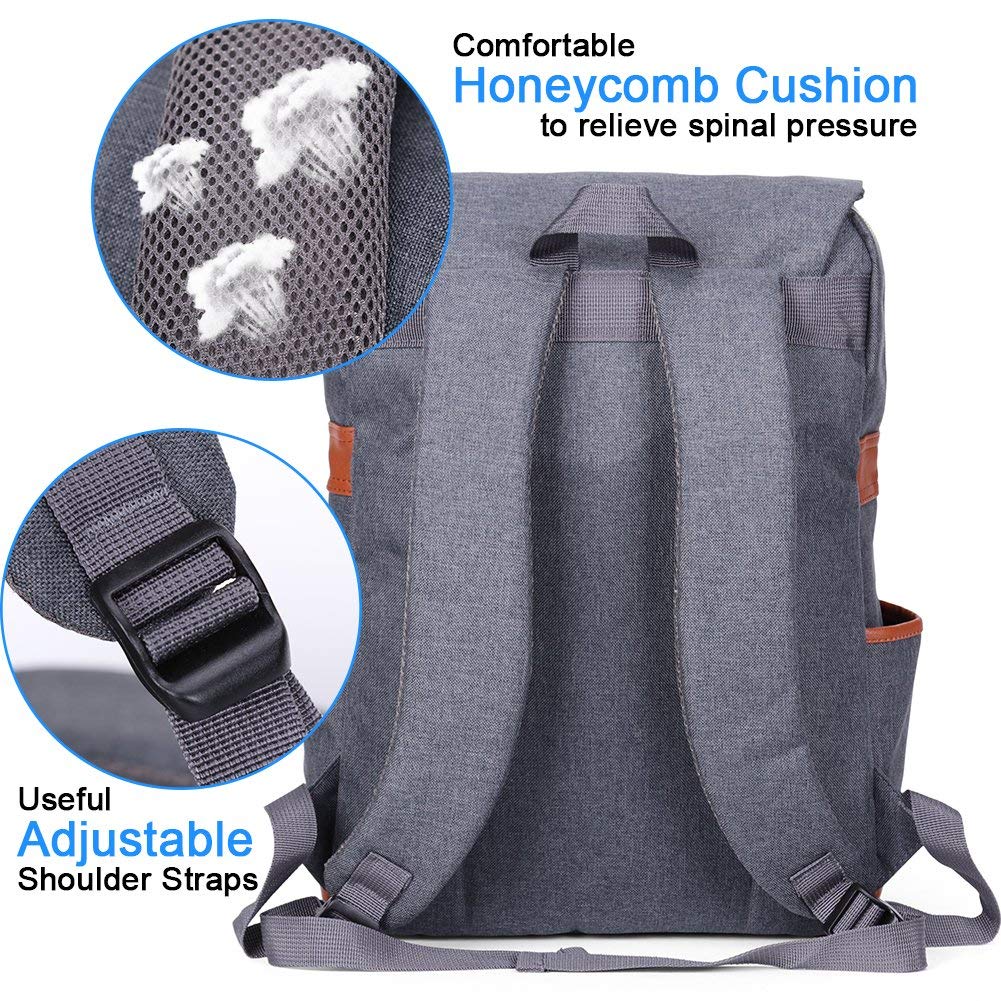 Modoker Vintage Laptop Backpack for Women Men,Travel Backpacks with USB Charging Port Fashion Backpack Fits 15.6Inch Notebook, Grey Grey 15.6 inch U1