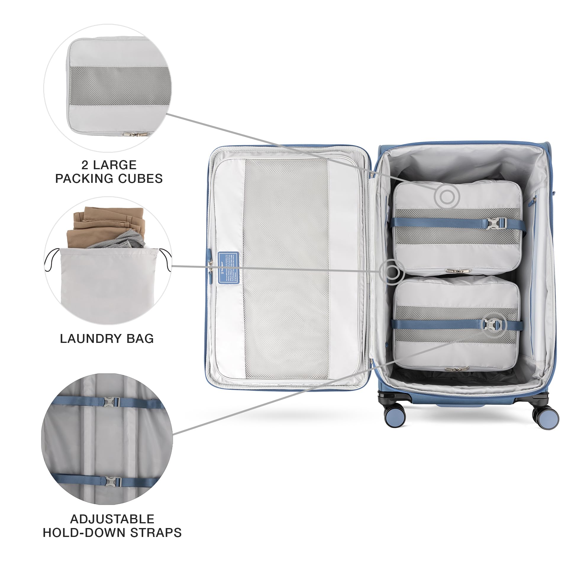 Travelpro VersaPack+ Lightweight Softside Expandable Checked Luggage, 8 Spinner Suitcase, TSA Lock, Men and Women, Checked Large 29-Inch, Elemental Blue U1