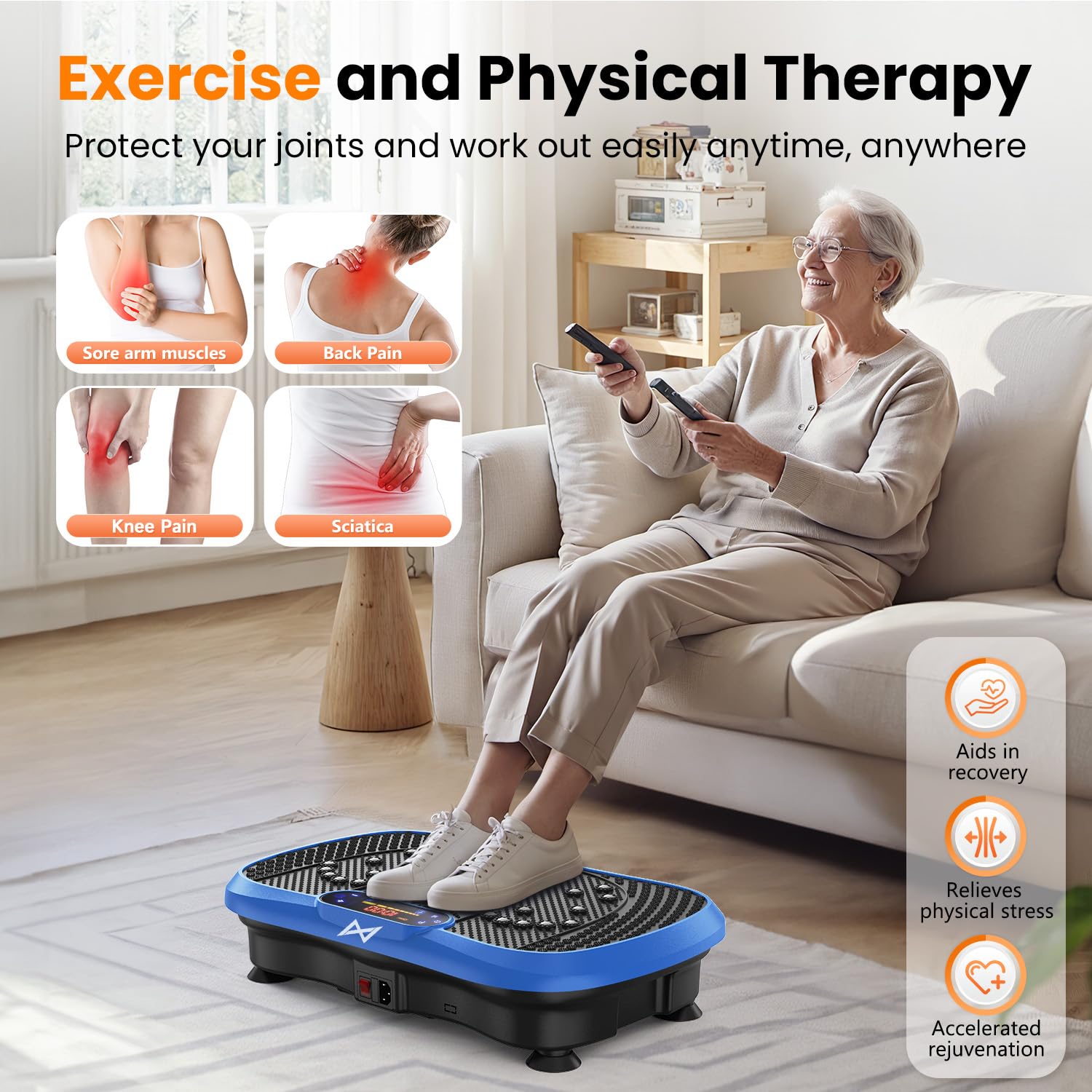 AXV Vibration Plate Fitness Platform Exercise Machine Vibrating Shaking Full Body Shaker Workout Vibrate Stand Shake Board Sport for Weight Loss Fat Burner for Gym Home Office BLUE  U2