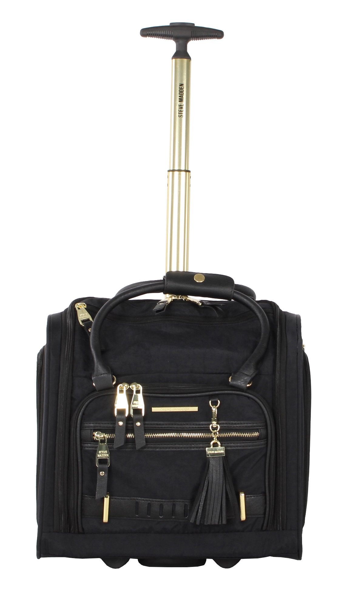 steve madden Designer 15 Inch Carry on Suitcase- Small Weekender Overnight Business Travel Luggage- Lightweight 2- Rolling Spinner Wheels Under Seat Bag for Women (Peek-A-Boo Black) Peek-A-Boo Black One_Size U1