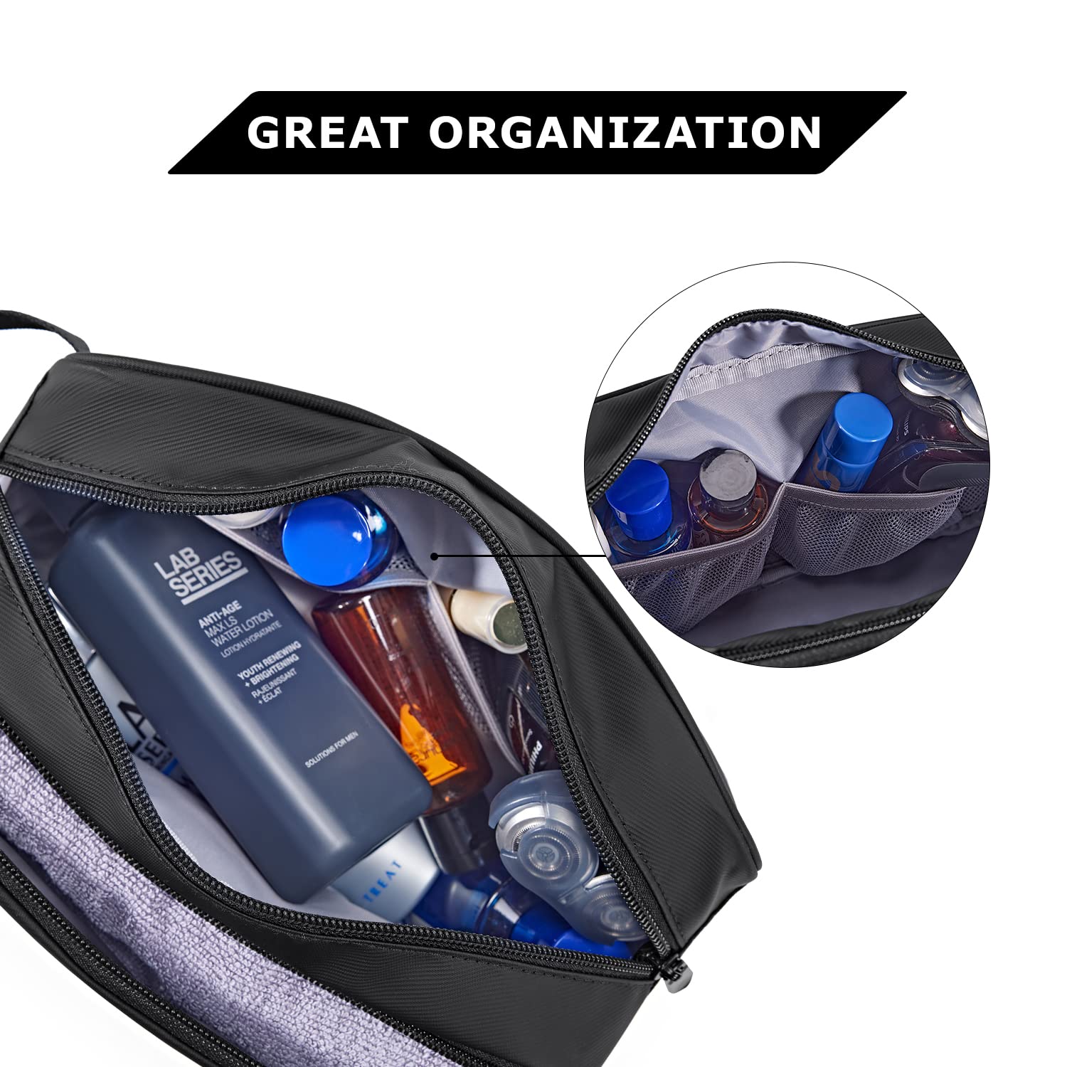 BAGSMART Toiletry Bag for Men, Travel Toiletry Organizer Dopp Kit Water-resistant Shaving Bag for Toiletries Accessories, Door Room Essentials,Black-basic Black-basic Medium U1