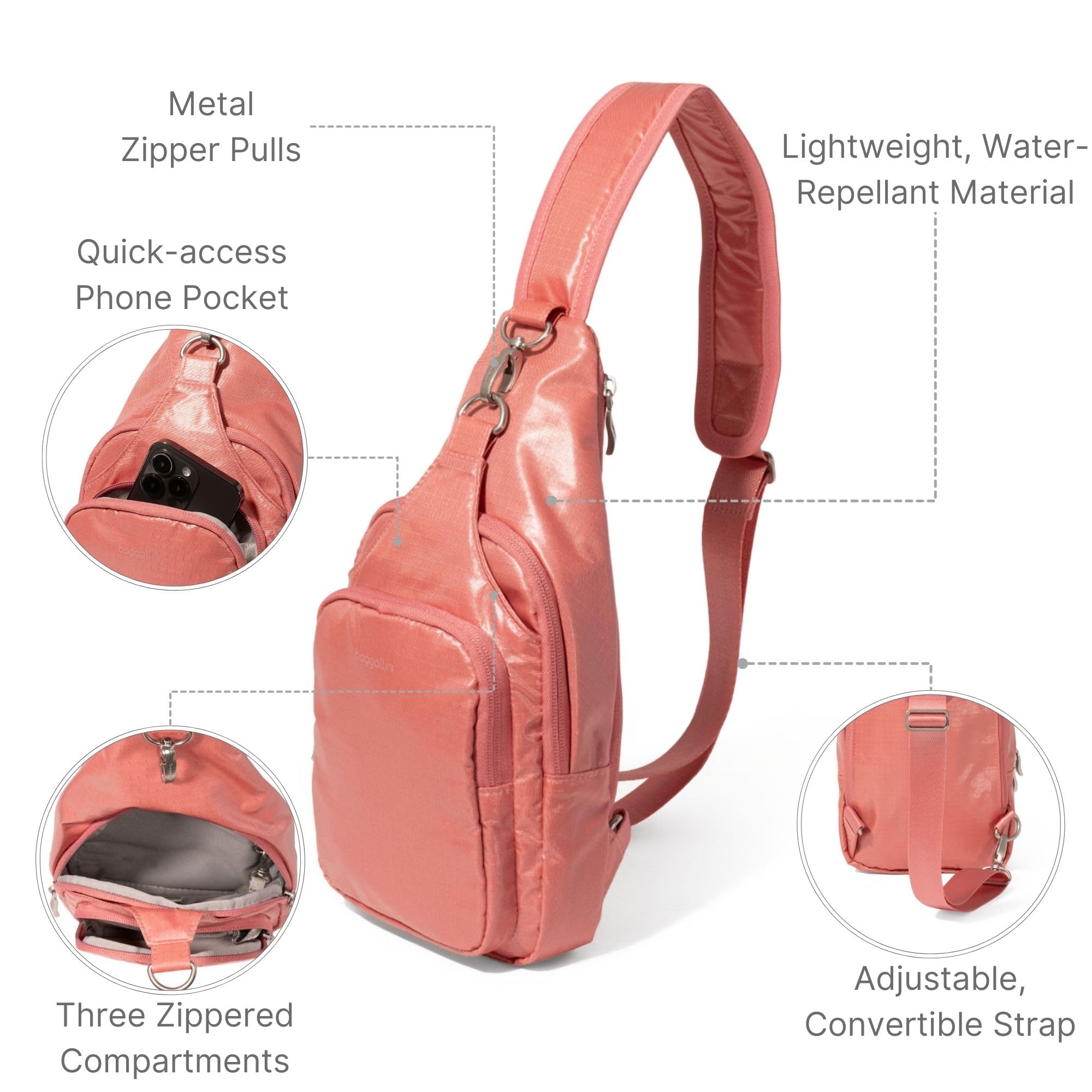 Baggallini Central Park Sling, Terracotta Gloss Ripstop Terracotta Gloss Ripstop One Size U1