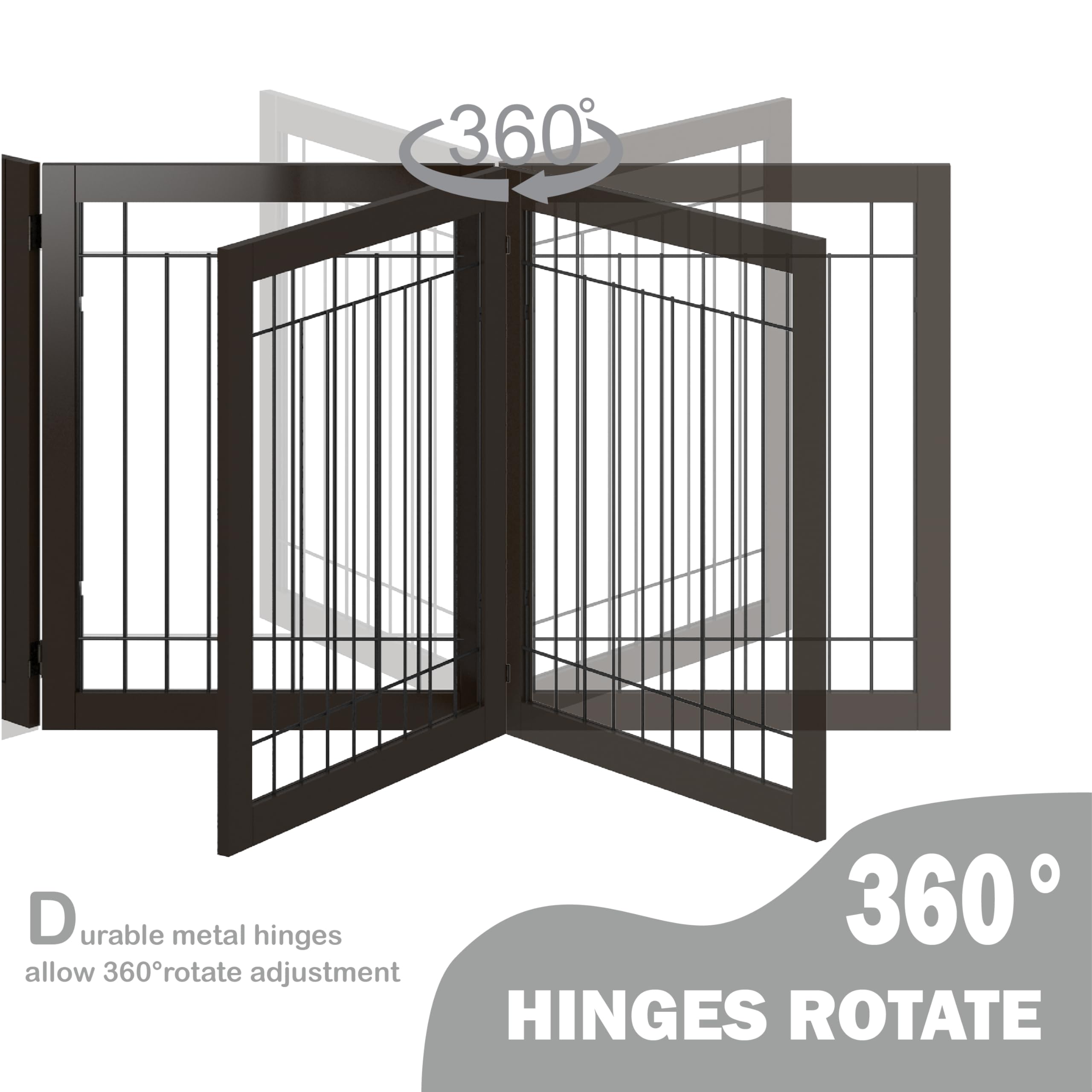 SPIRICH 96-inch Extra Wide 30-inches Tall Dog Gate with Door Walk Through, Freestanding Wire Pet Gate for The House, Doorway, Stairs, Pet Puppy Safety Fence, Support Feet Included(Espresso) U1