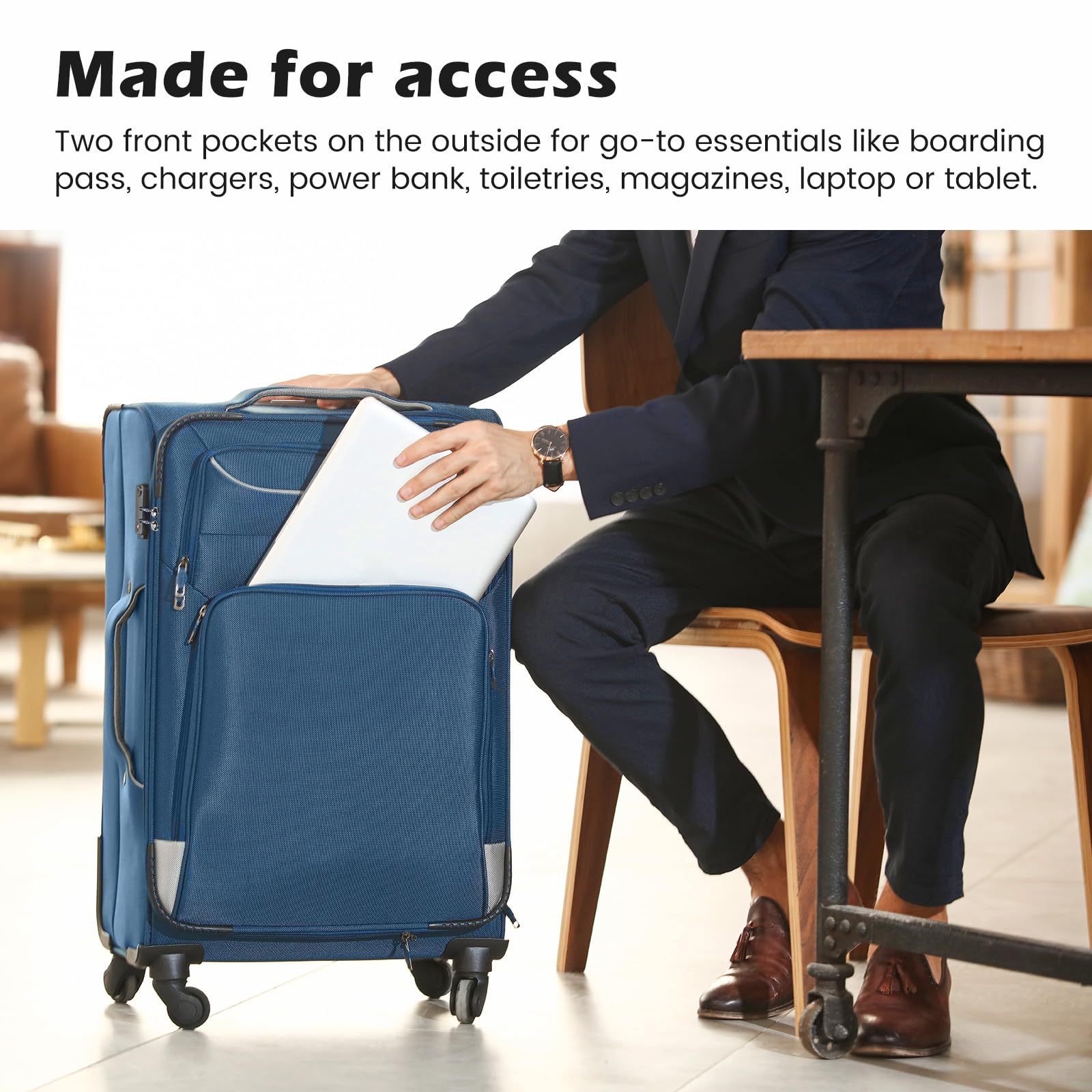 Coolife Luggage 4 Piece Set Suitcase Spinner TSA Lock Softshell lightweight (blue+sliver) U1